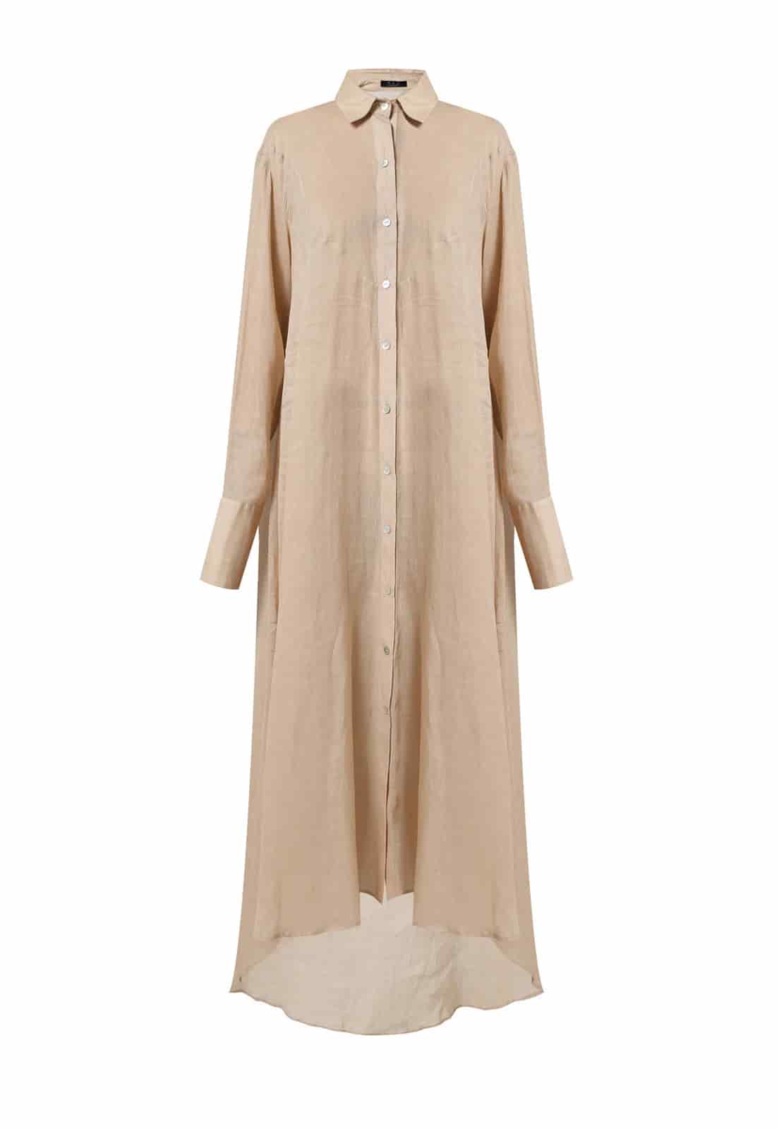 ASYMMETRICAL WAVES NECK SHIRT LINEN DRESS - miniatura 1