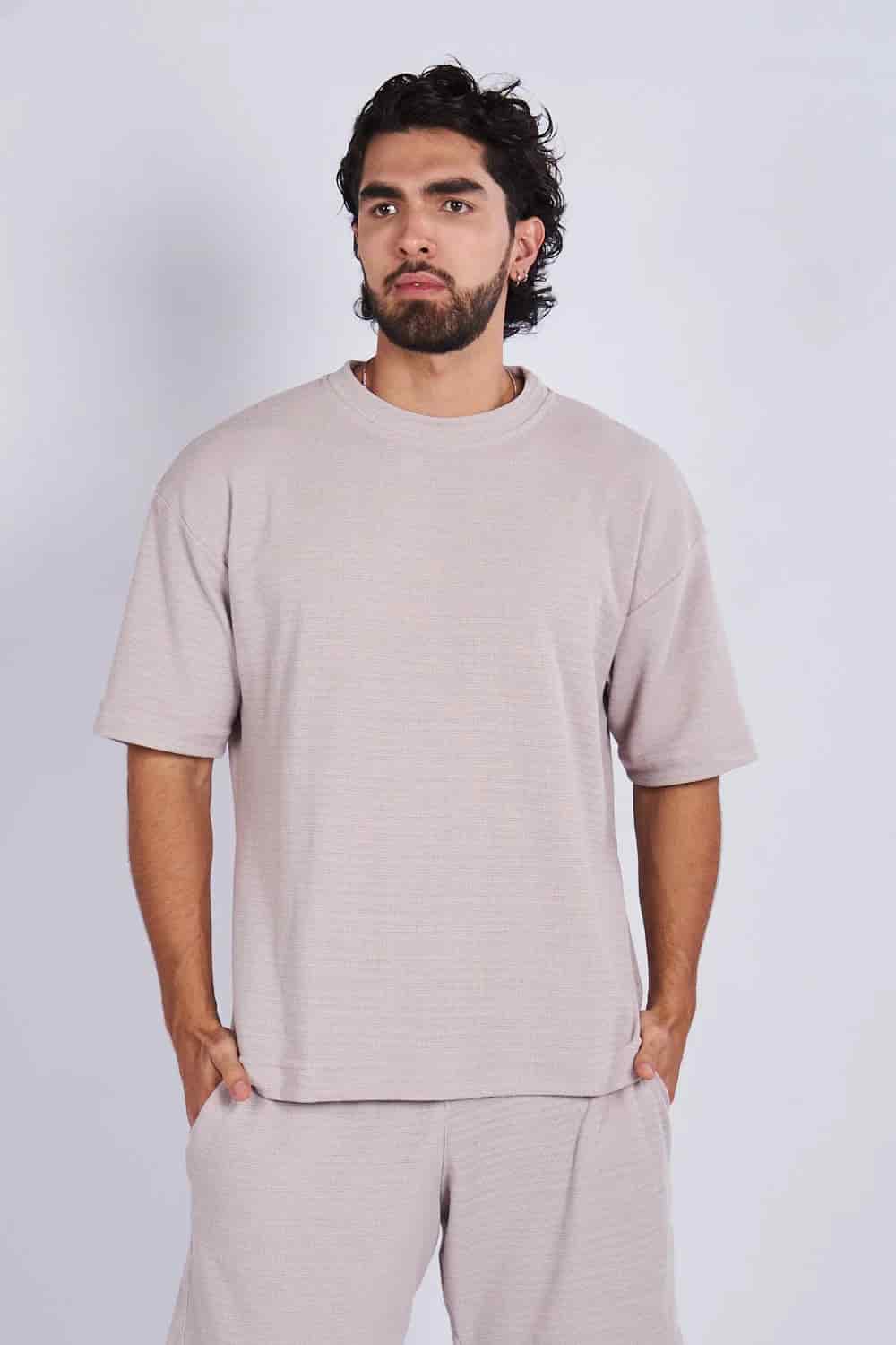 Camiseta oversize textura horizontal Caqui - miniatura 1