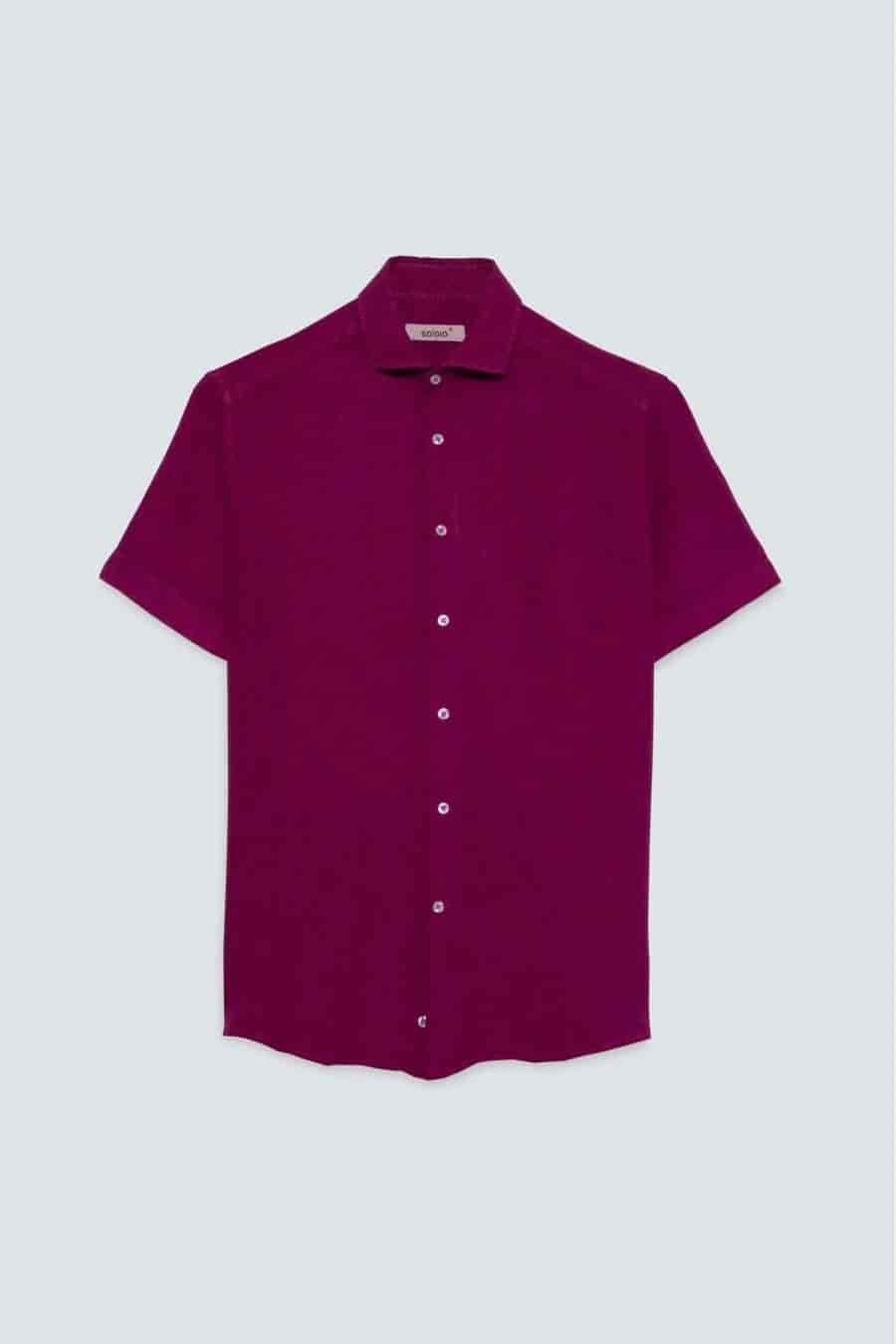 men’s linen shirt fuxia mc basic - miniatura 2