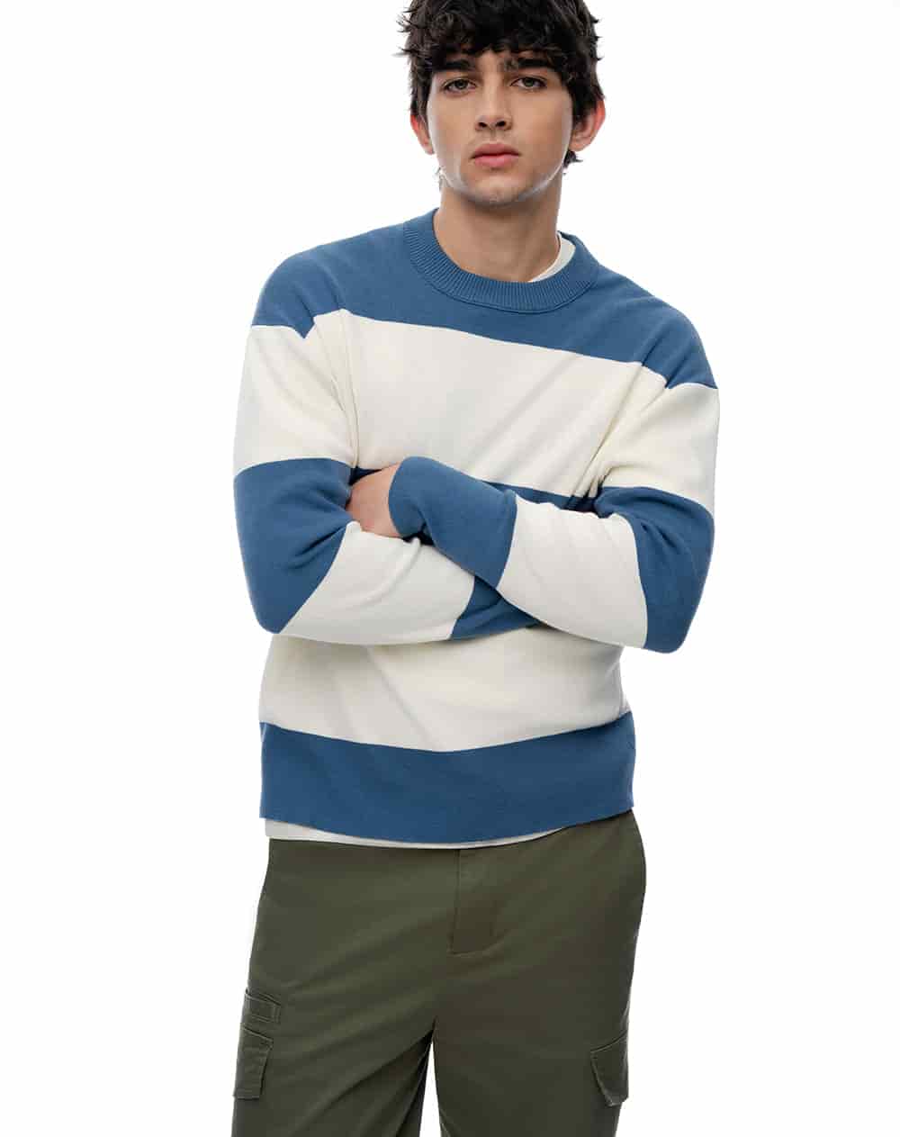 Buzo regular algodón tejido de punto azul rayas hombre - miniatura 5