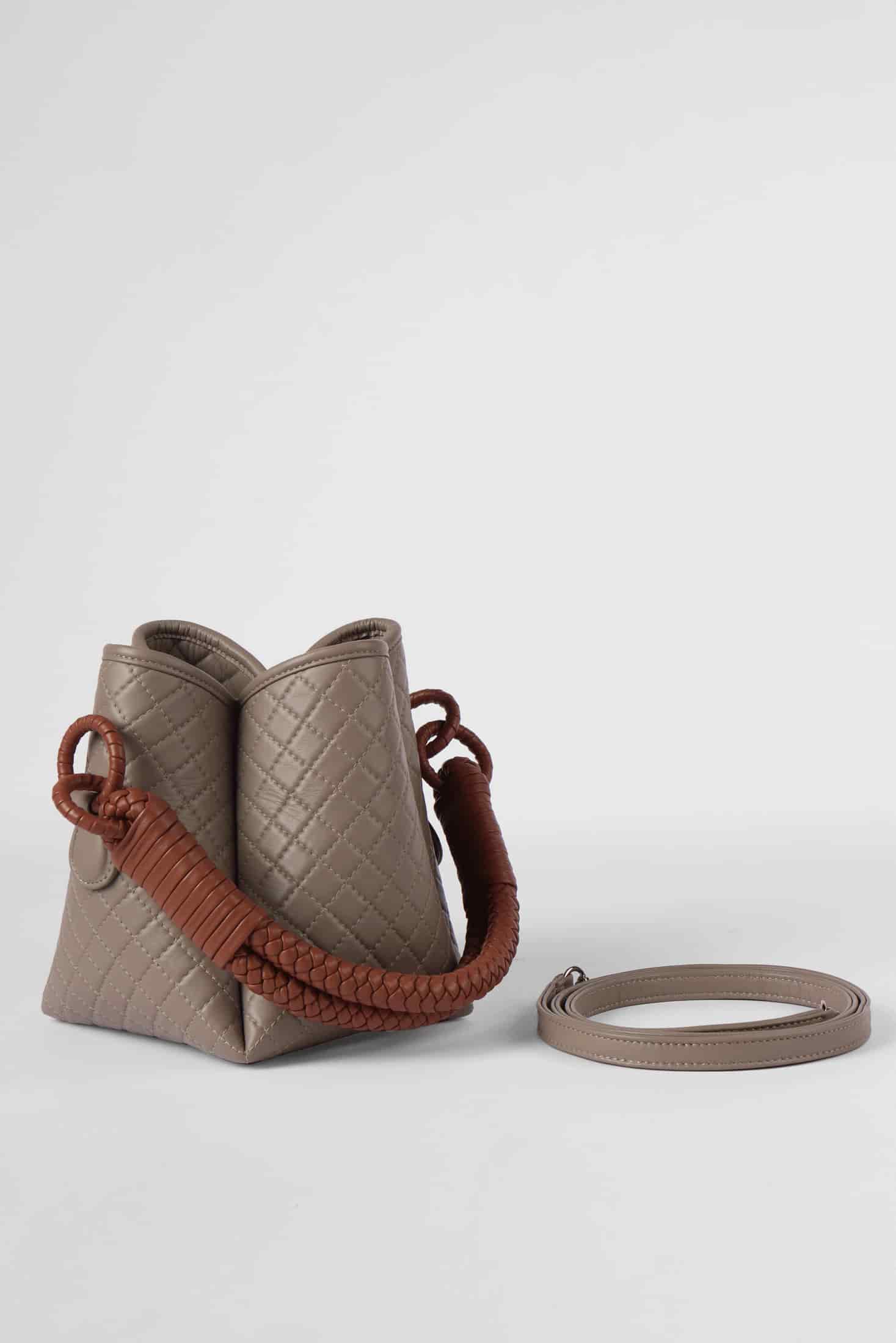 Tulip Mini Bucket Bag, Taupe & Brandy - miniatura 2