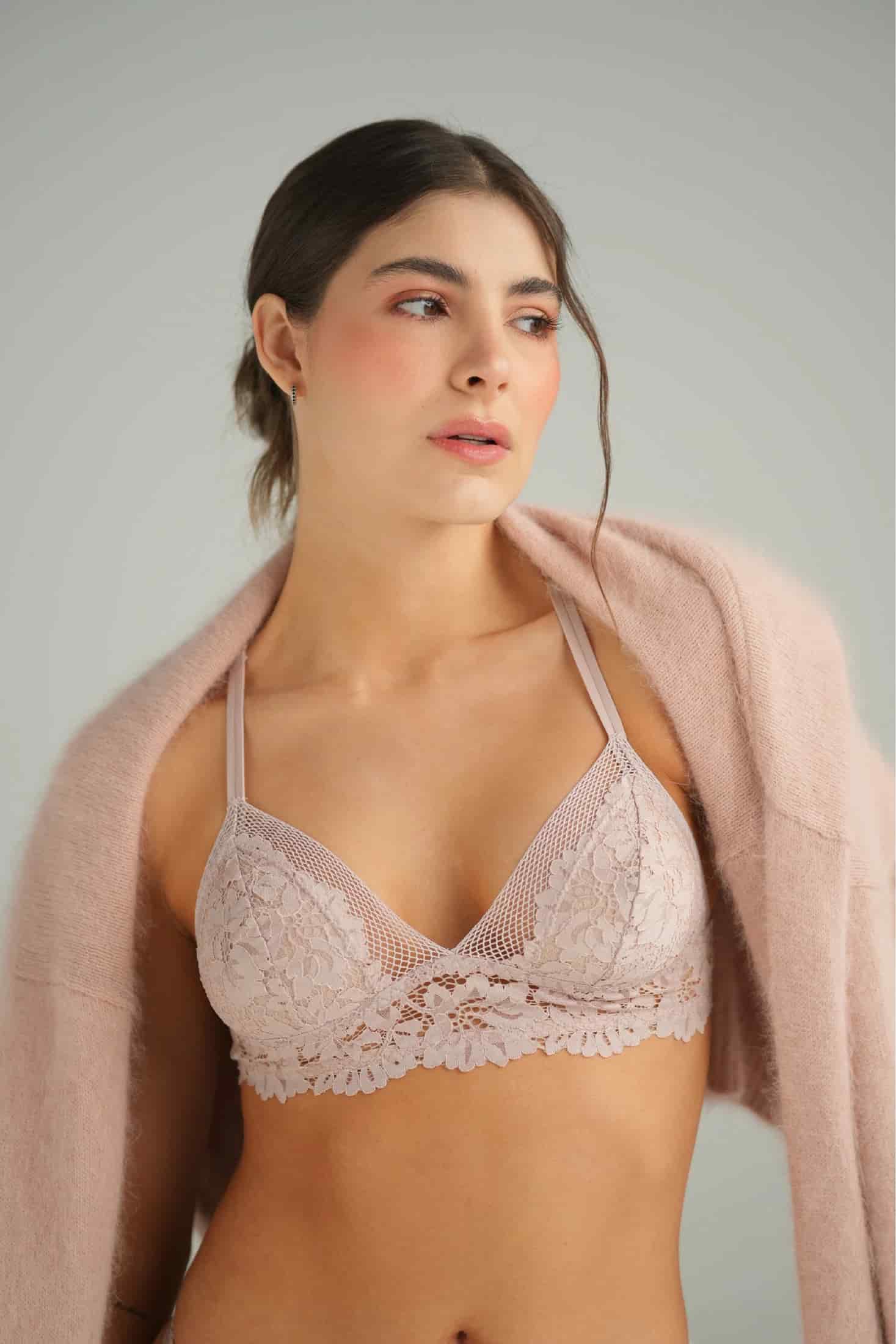 BRALETTE ELLIPSE SIN ARO EN ENCAJE TOTAL COMODIDAD VINTAGE TAUPE - miniatura 1