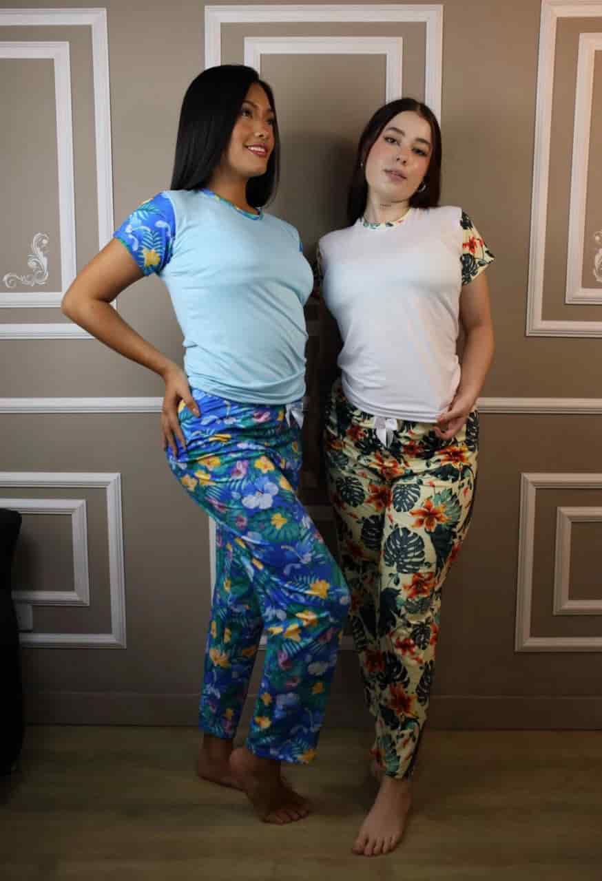 Pijama Pantalón flores azul - miniatura 4