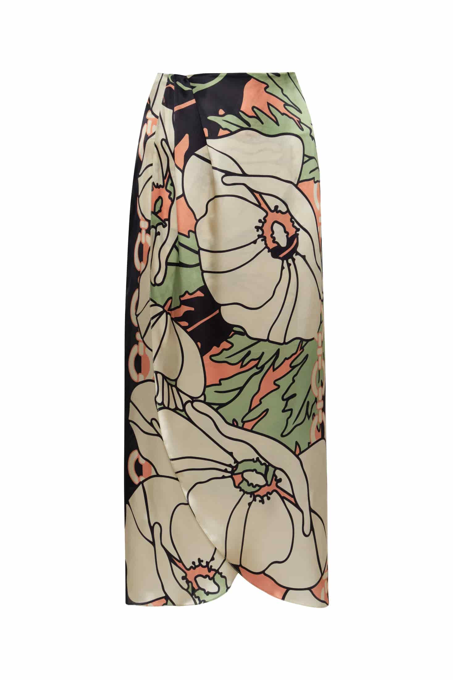 Amaime Satin Silk Midi Skirt / Sage Gladiolos - miniatura 1