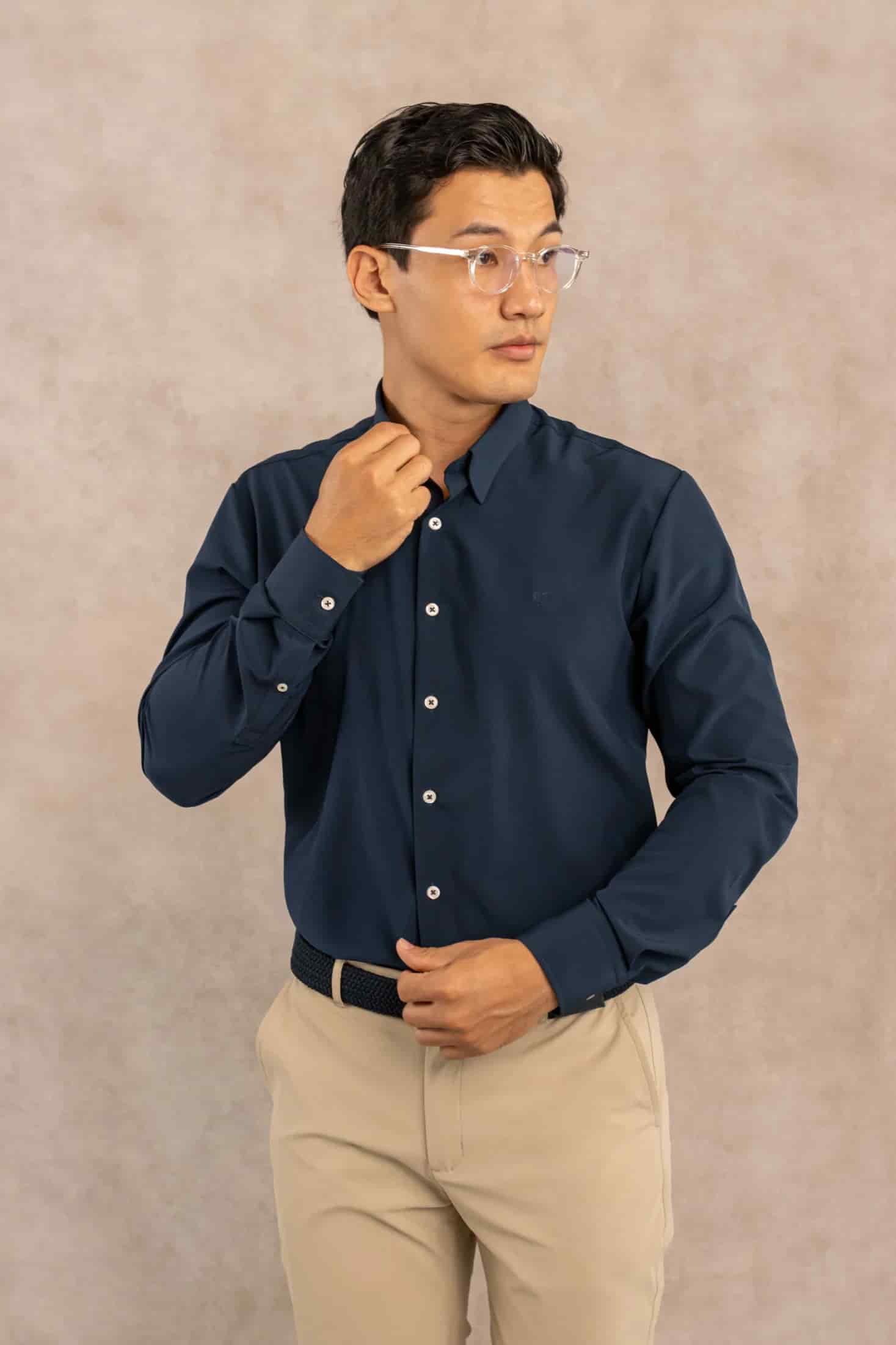 Camisa Performance Antiarrugas Azul Oscuro - miniatura 8