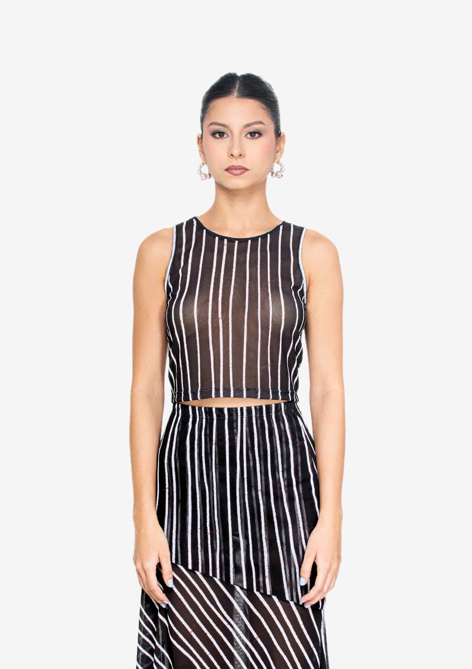 Black Stripes Mesh Crop Tank Top - miniatura 1
