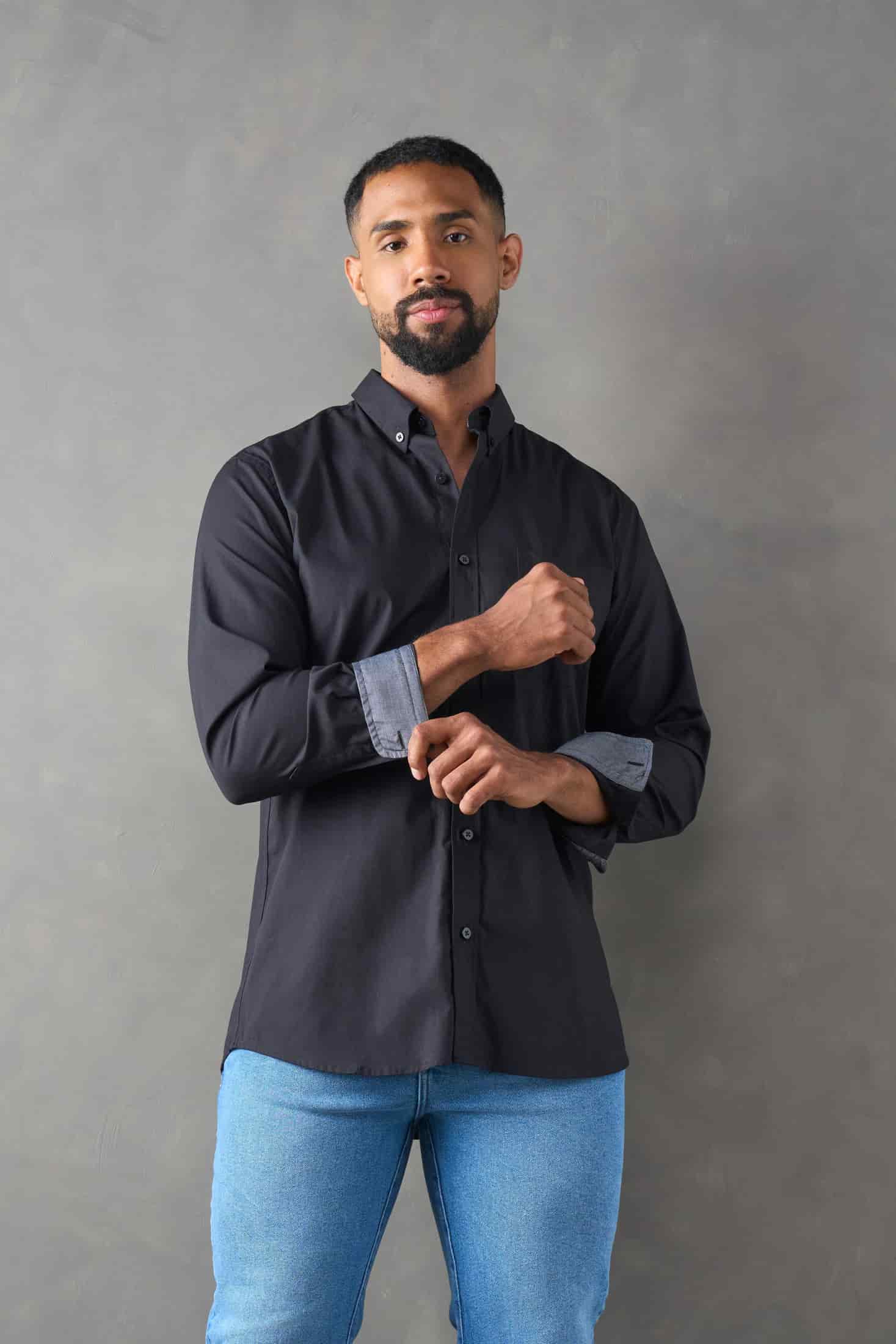 Camisa manga larga regular fit negro - miniatura 1