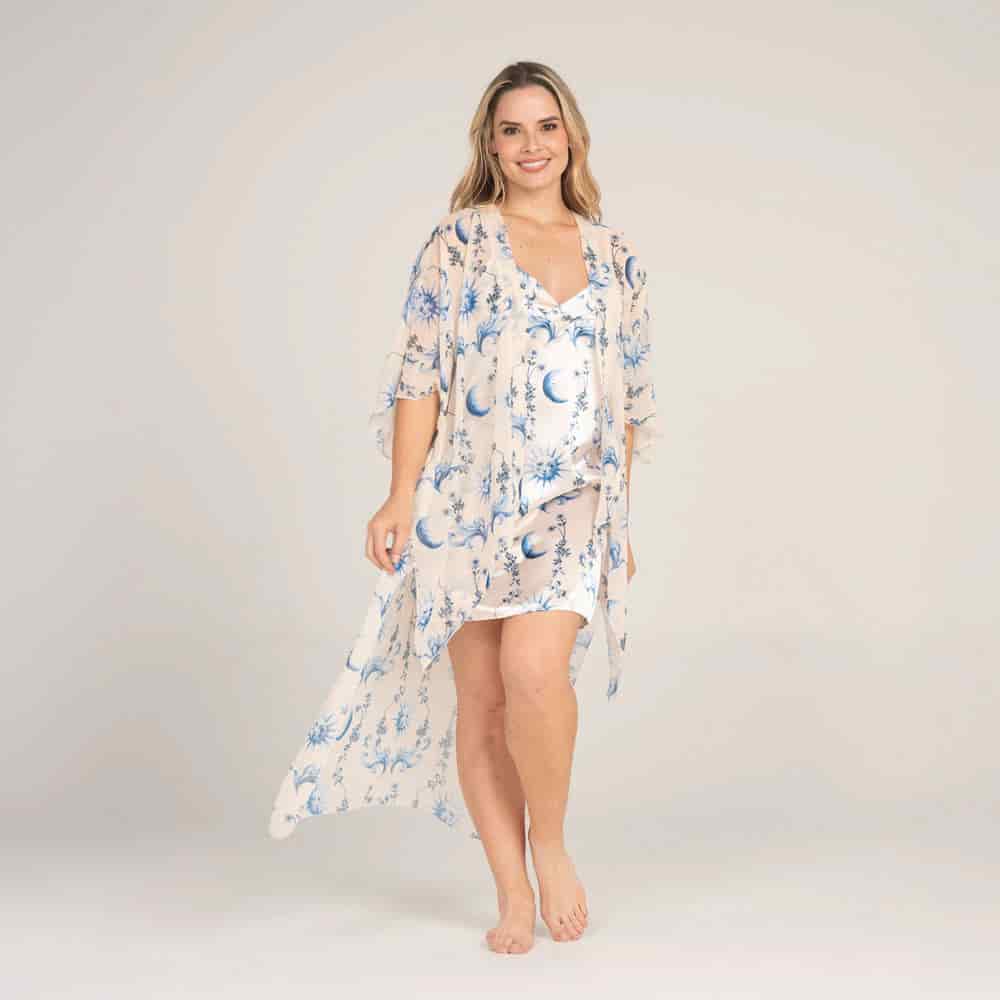 Kimono Manga 3/4 con Estampado Capsula Santorini. - miniatura 1