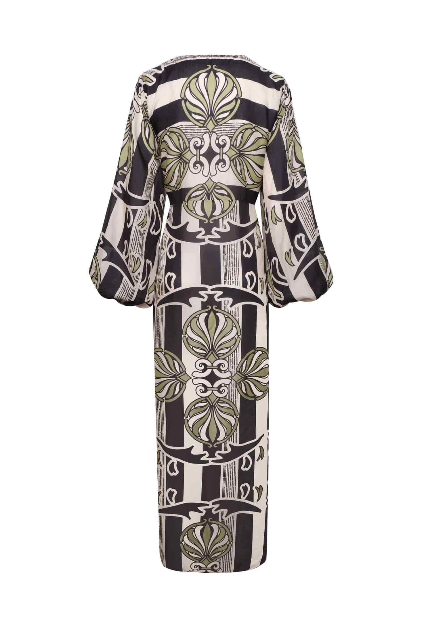 Hojarasca Cotton Silk Maxi Dress / Navy Ornament Stripes - miniatura 8