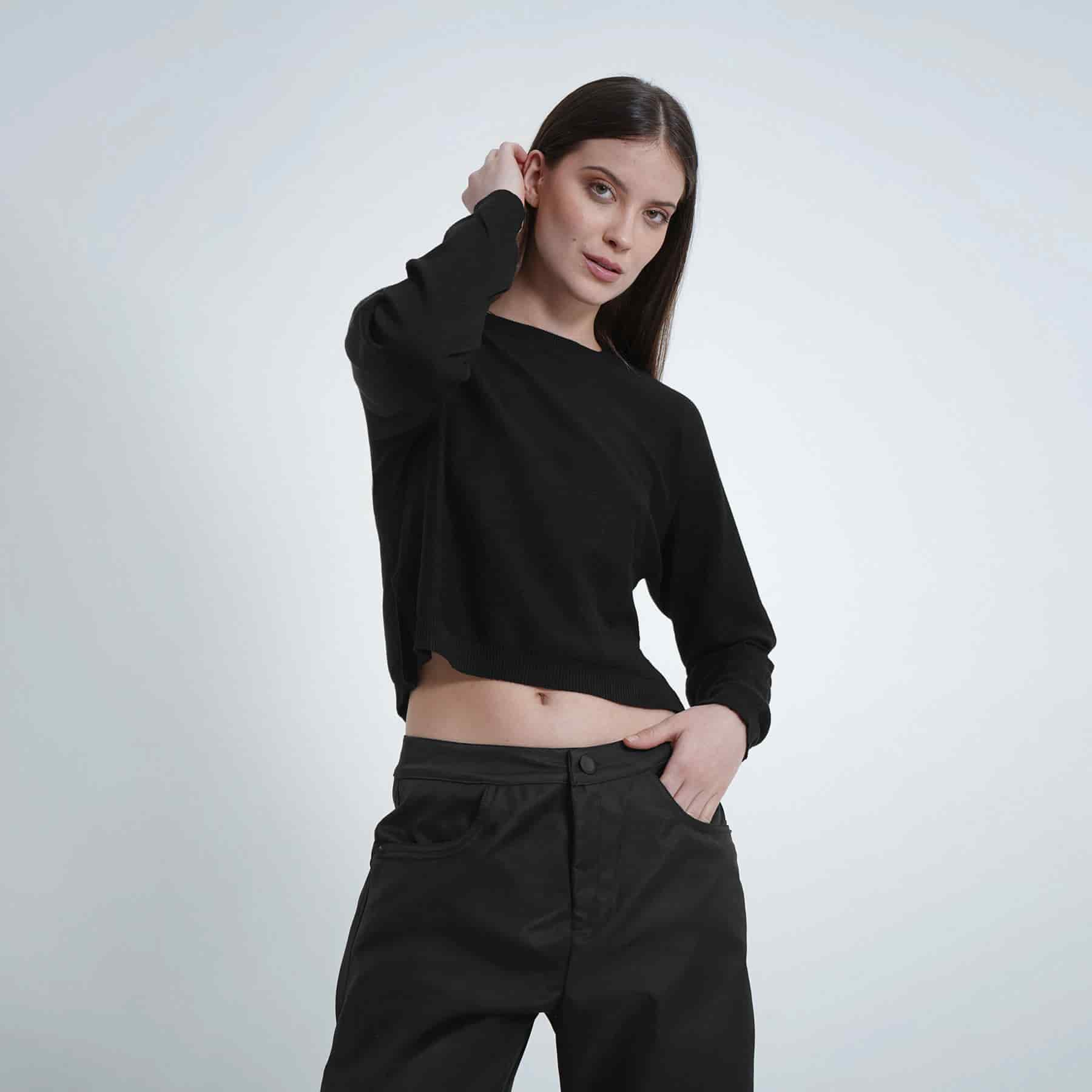 Sweater crop cuello redondo manga larga - miniatura 1