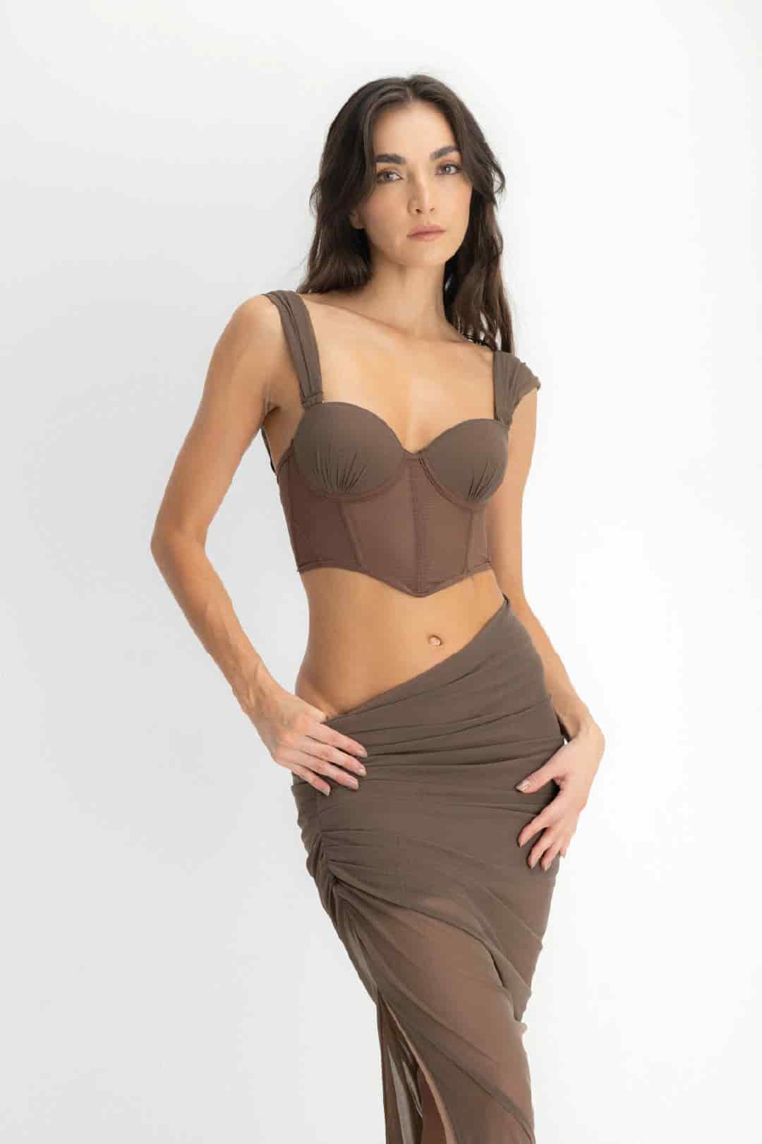 SET CROP TOP, FALDA & PANTY AISA ESPRESSO - miniatura 2