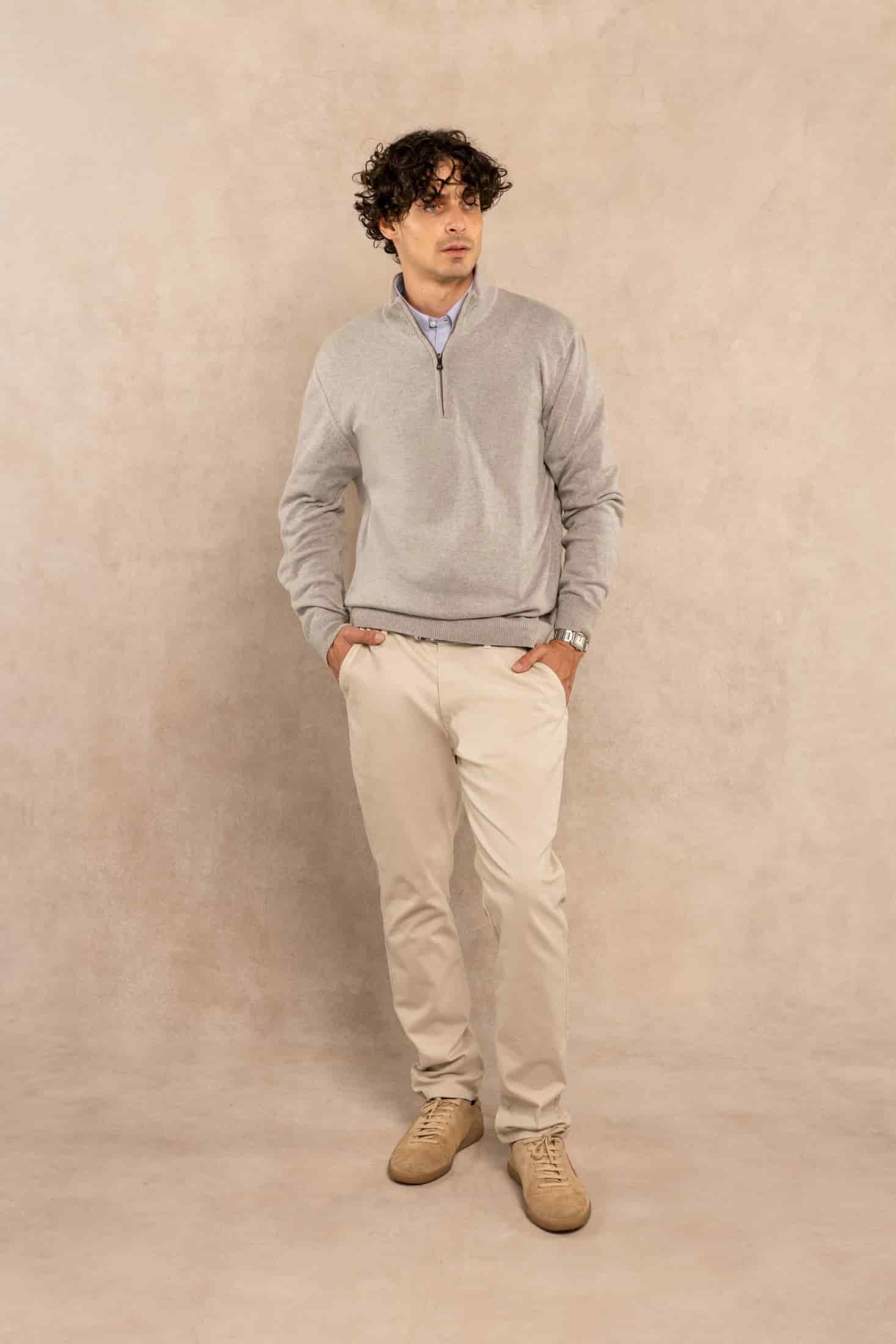 Halfzip Algodon Peinado Antiarrugas Gris Claro - miniatura 2