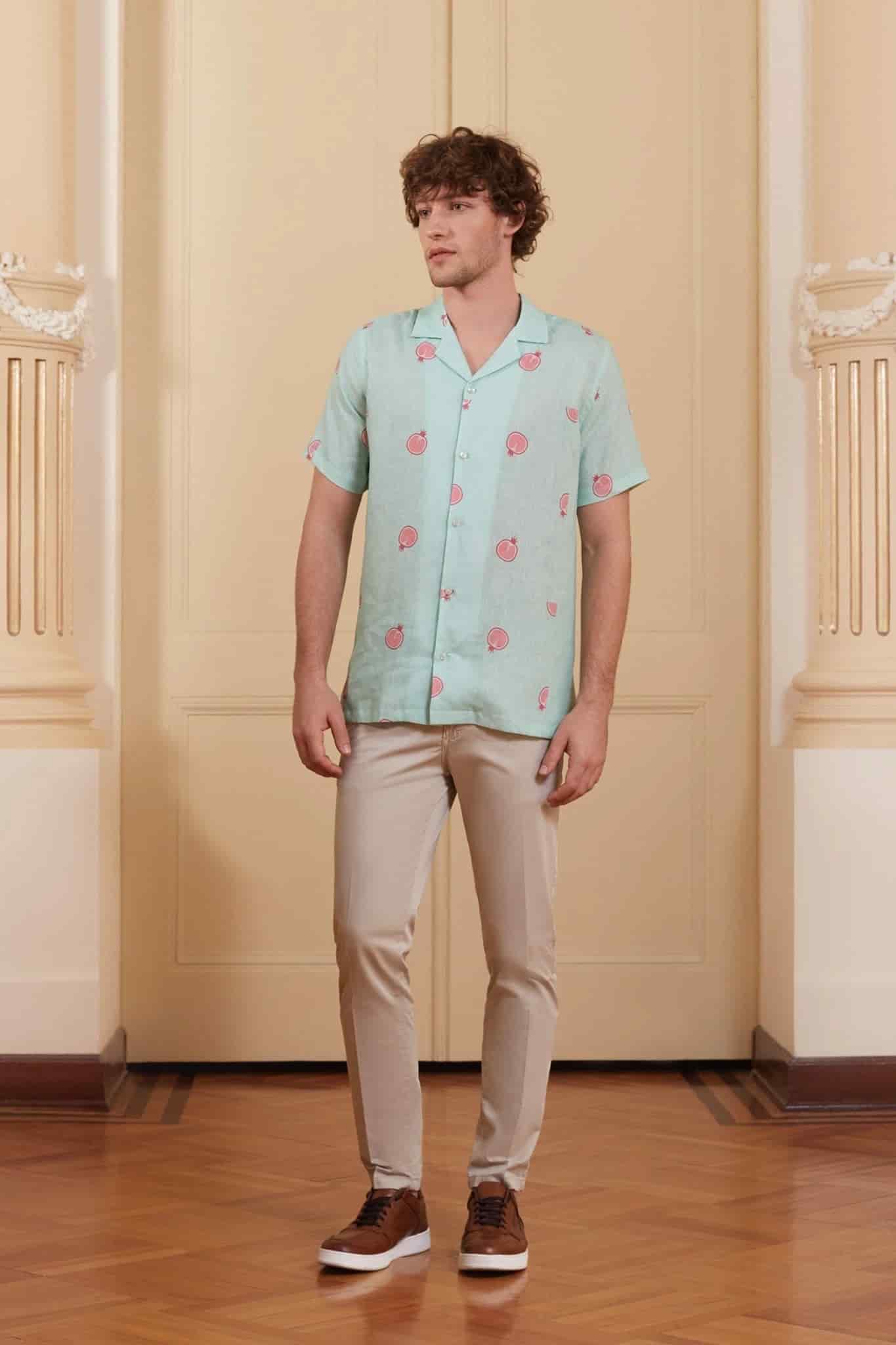 Men's bastión linen shirt turquoise - miniatura 2