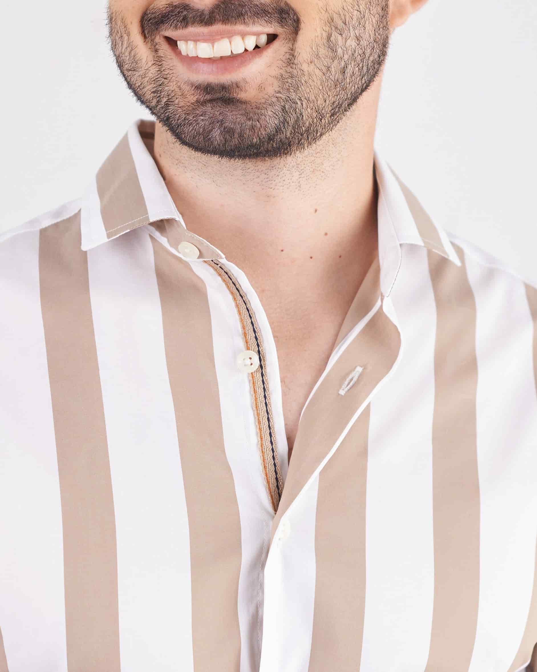 Camisa slim fit a rayas color arena - miniatura 3