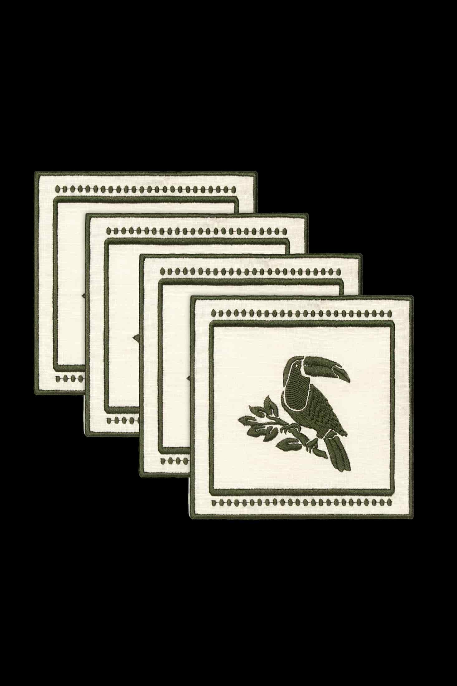 Tucan Linen Cocktail Napkin Set of 4 / Green - miniatura 1