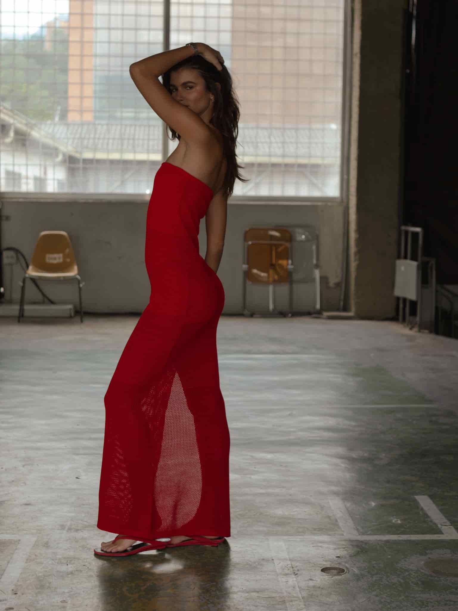 STRAPLESS BODYSUIT KNIT DRESS - ROBUST RED - miniatura 7