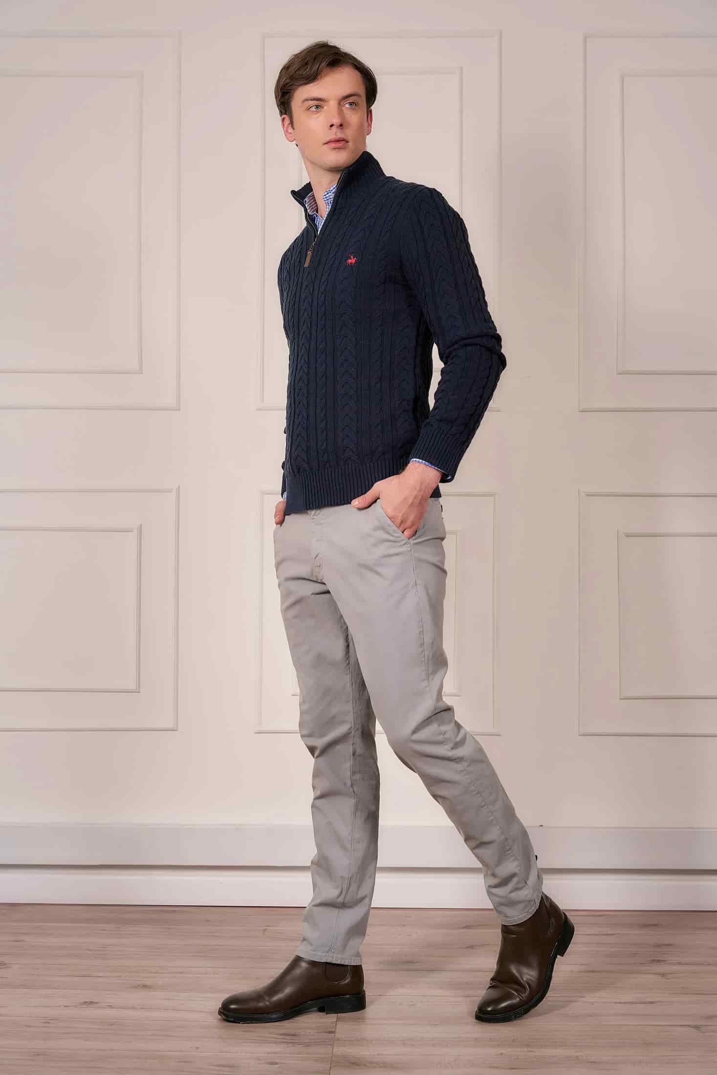 Suéter Halfzip Trenzado Rib Hombre Azul Oscuro - miniatura 3