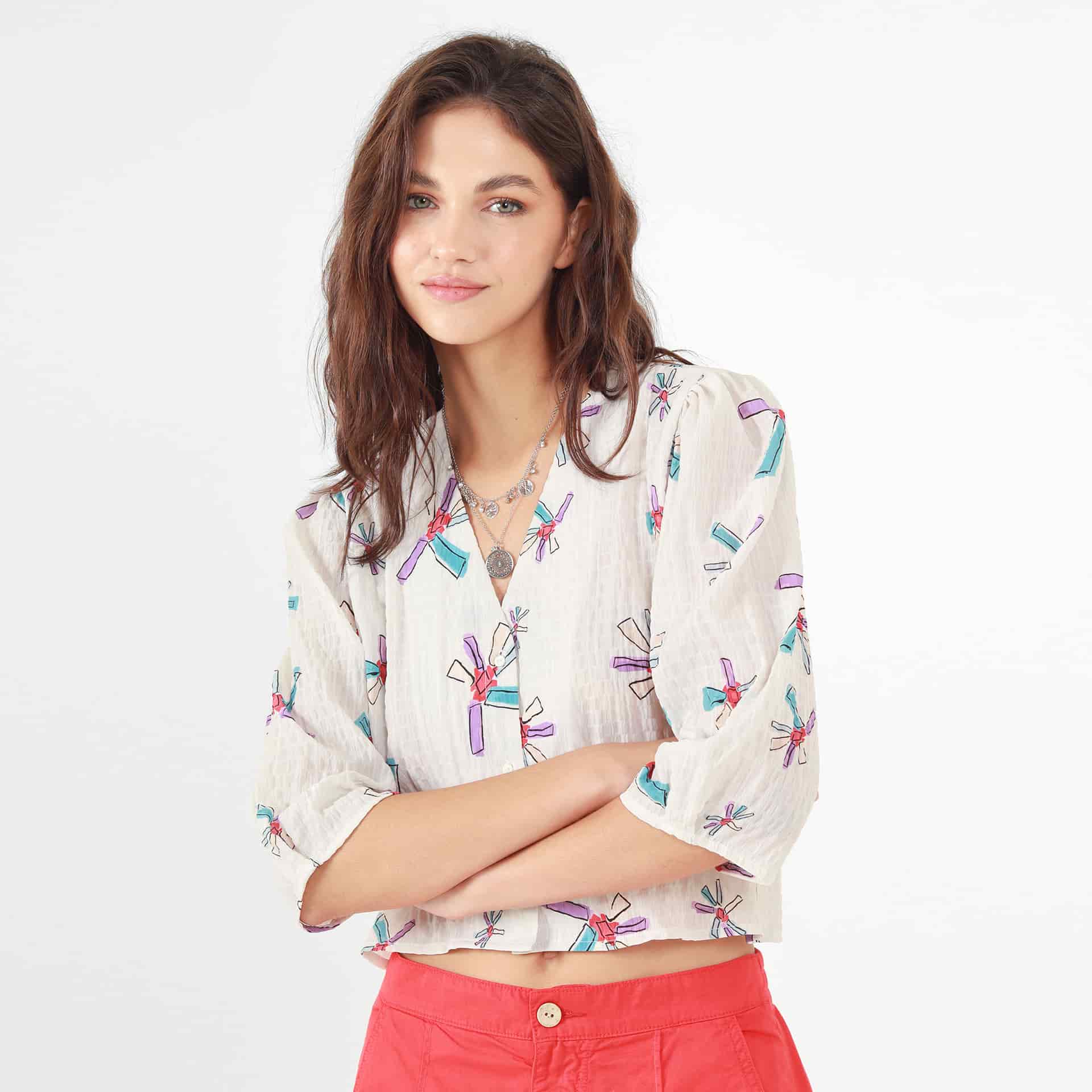 Blusa Cuello V Manga 3cuartos - miniatura 3