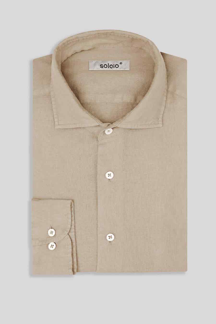 Men's linen shirt beige basic - miniatura 8