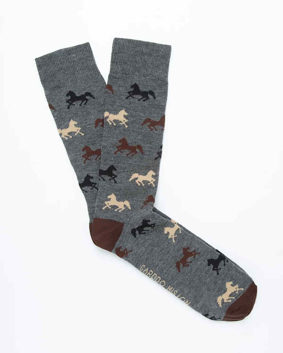 Medias Algodón Estampado Caballos - Fondo Gris - miniatura 3