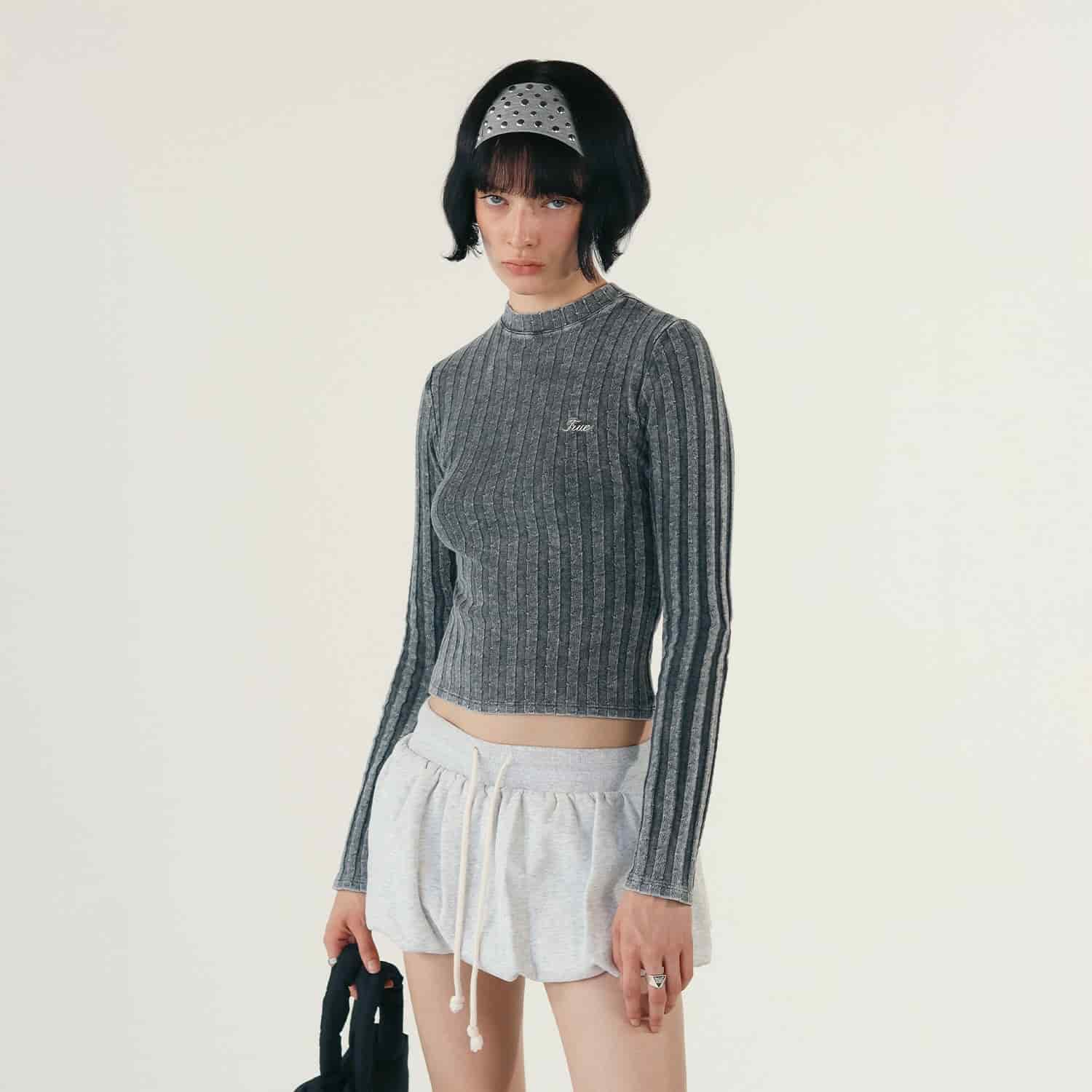 Slim Ribbed Long Sleeve - Washed Black - miniatura 2