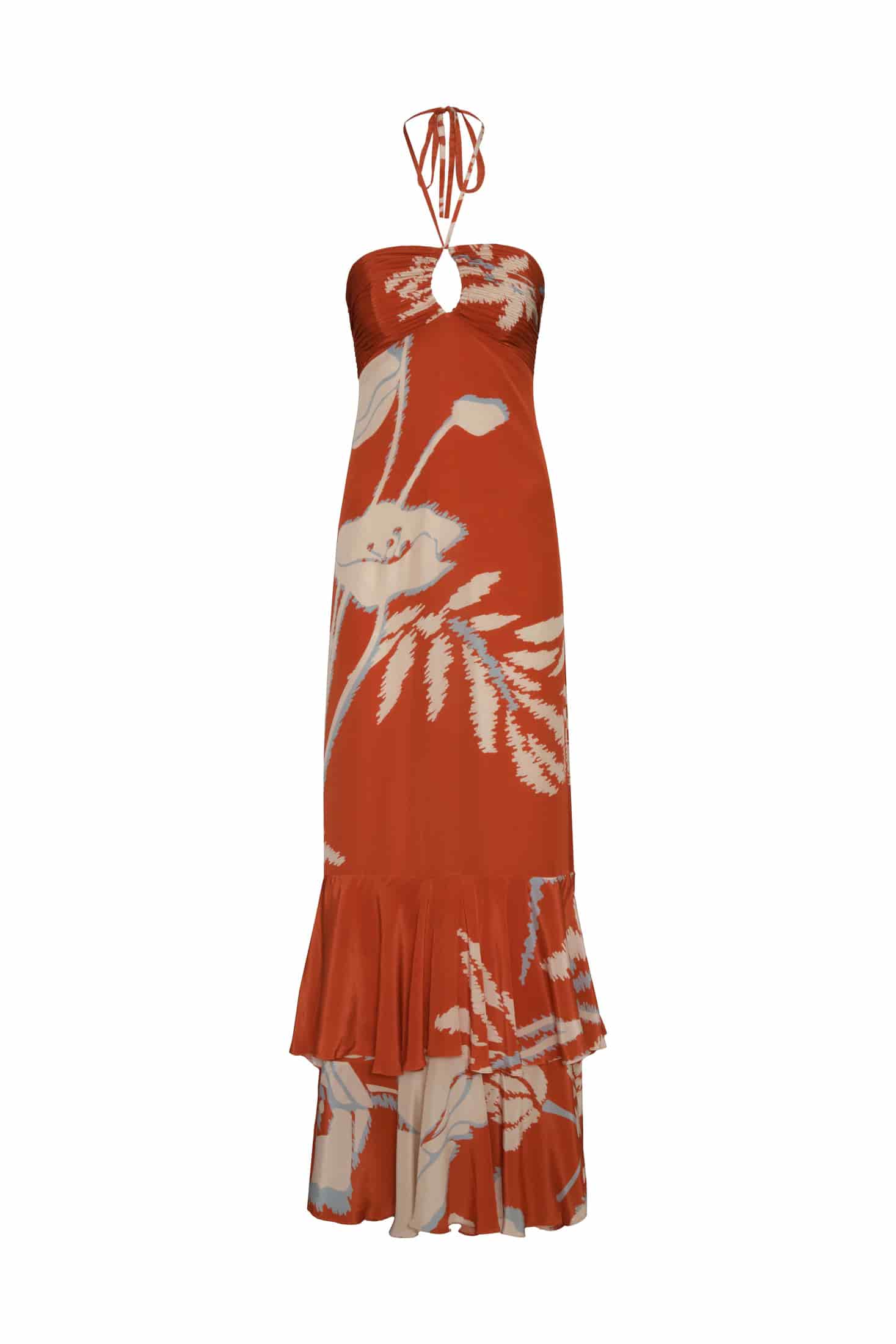 Sevillana Crepe Chine Dress / Orange Gladiolos - miniatura 1
