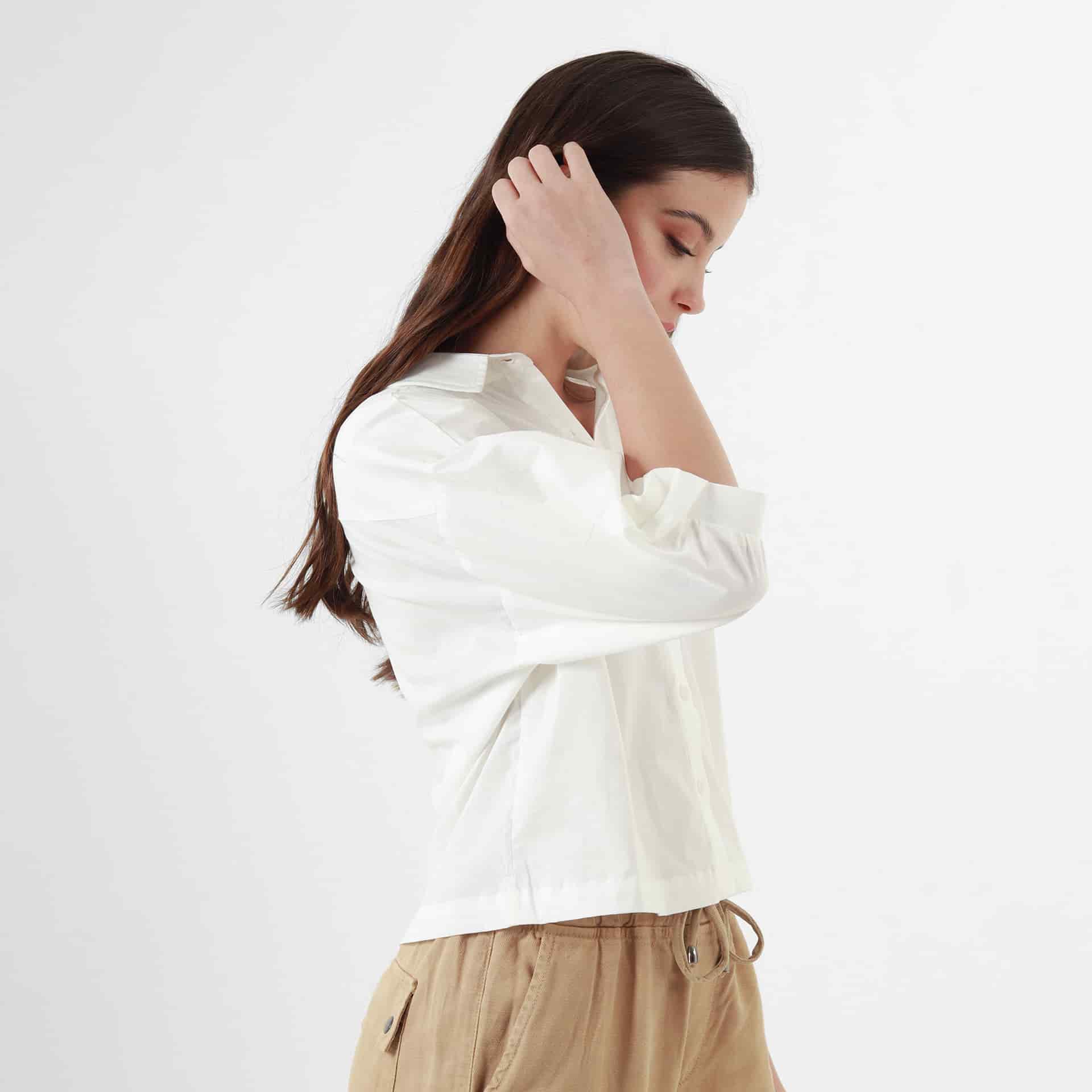 Blusa Cuello Camisero Manga Al Codo - miniatura 4