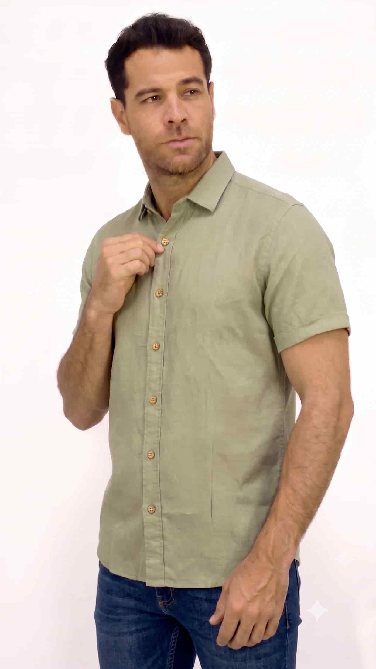 CAMISA LINO MANGA CORTA GRIS PARA HOMBRE - miniatura 2