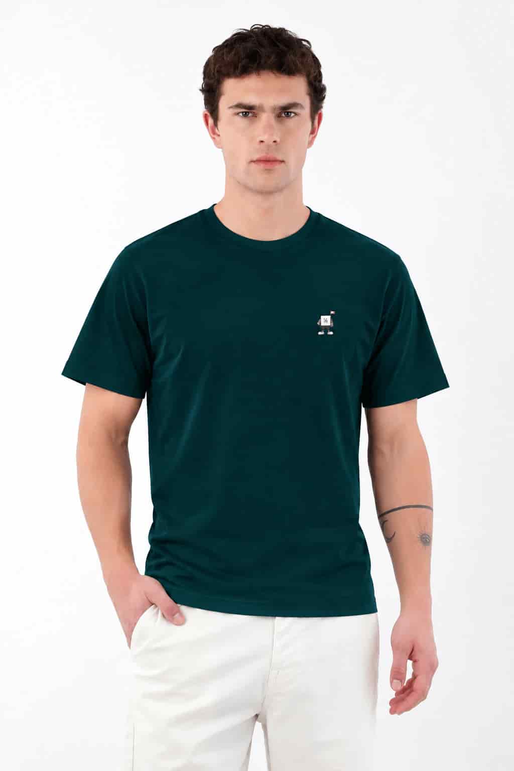 Camiseta gráfica regular fit con mini gráfico al pecho de algodón verde petróleo para hombre - miniatura 1