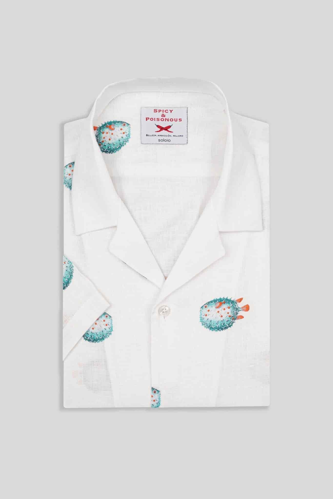 Men's linen shirt green separate pufferfish - miniatura 2