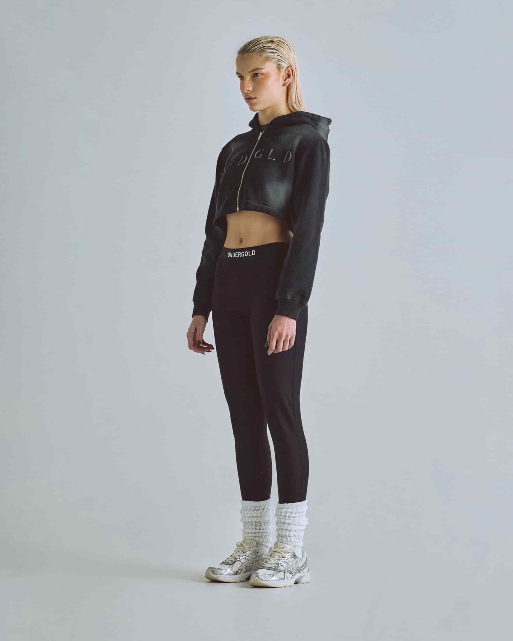 Eternal UNDGLD Slim Fit Zip Up Cropped Hoodie Smoky Black - miniatura 5
