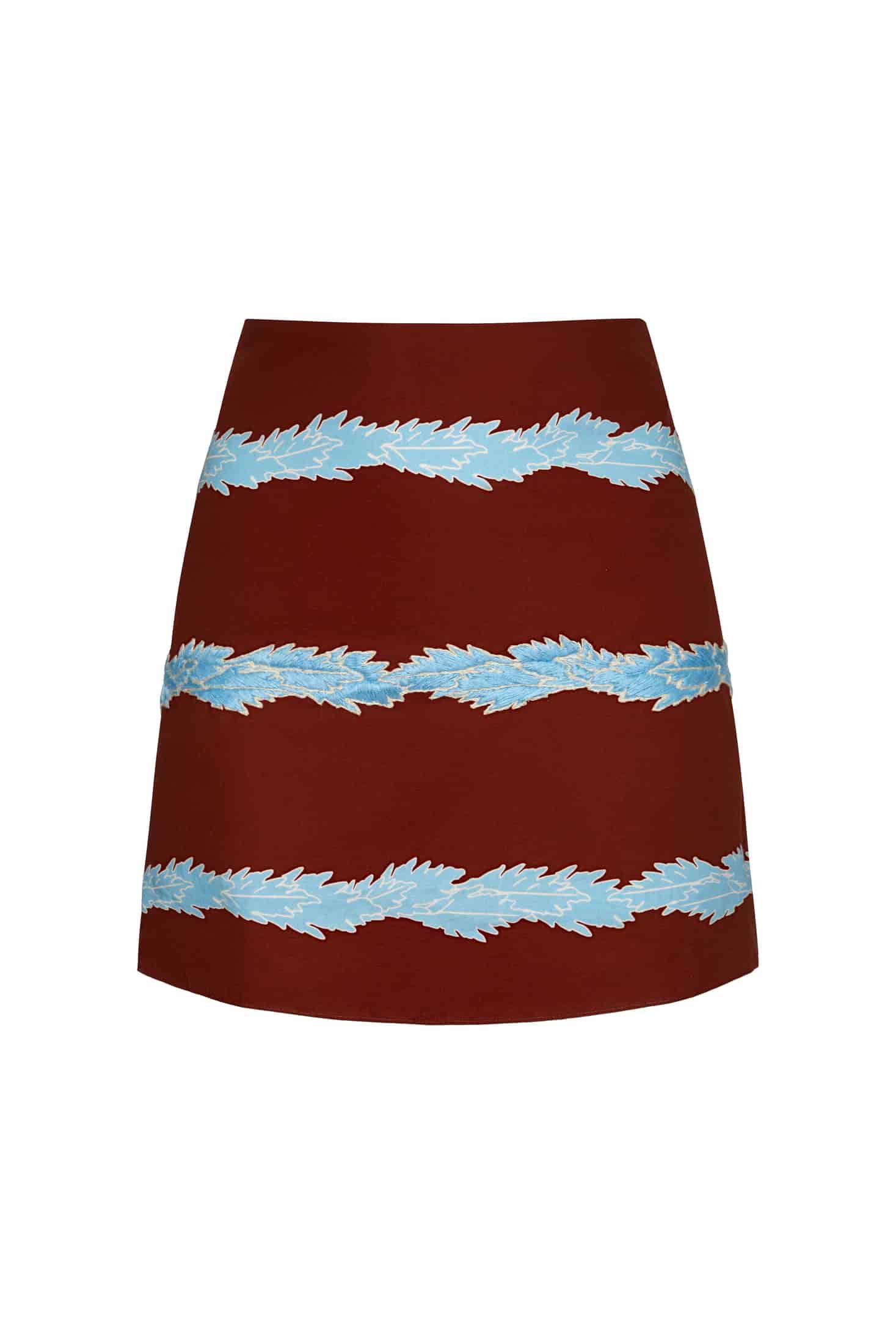 Carmelita Hand Embroidered Cotton Mini Skirt / Chocolate Striped Helechos - miniatura 1