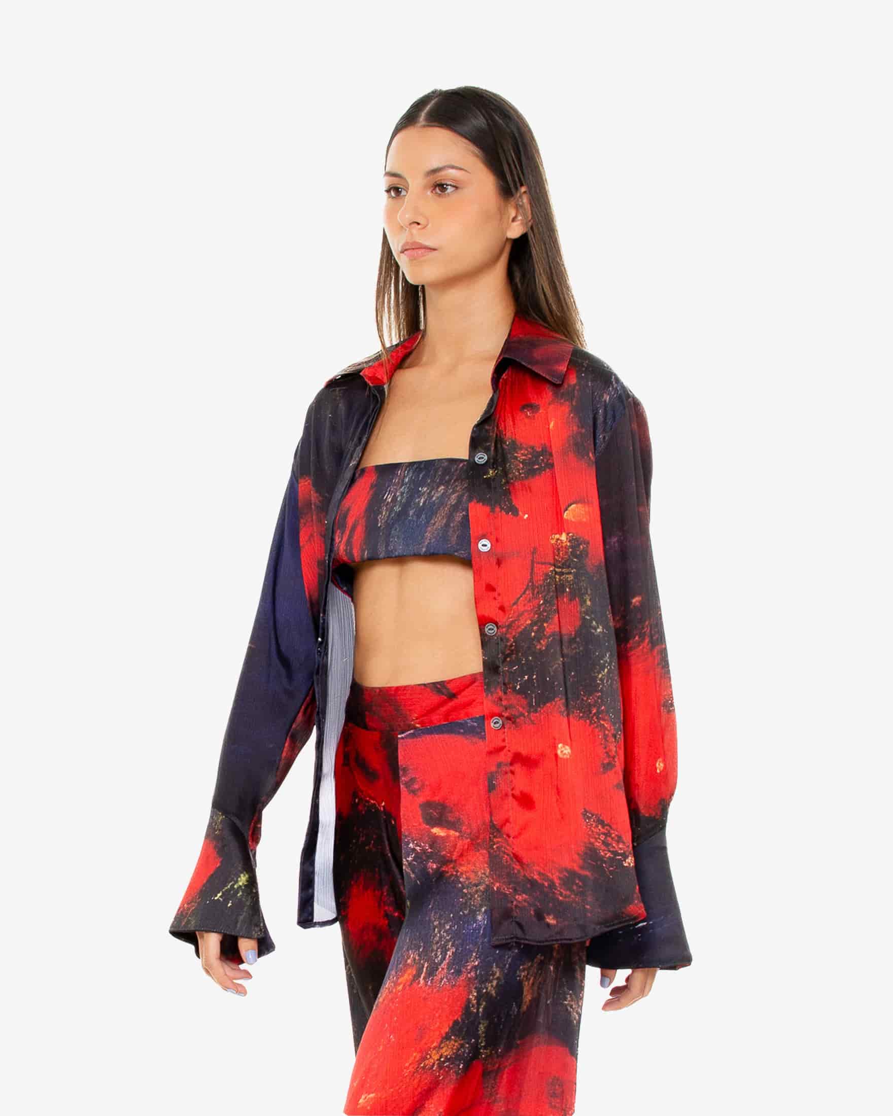 'Red Roses' Satin Shirt - miniatura 3