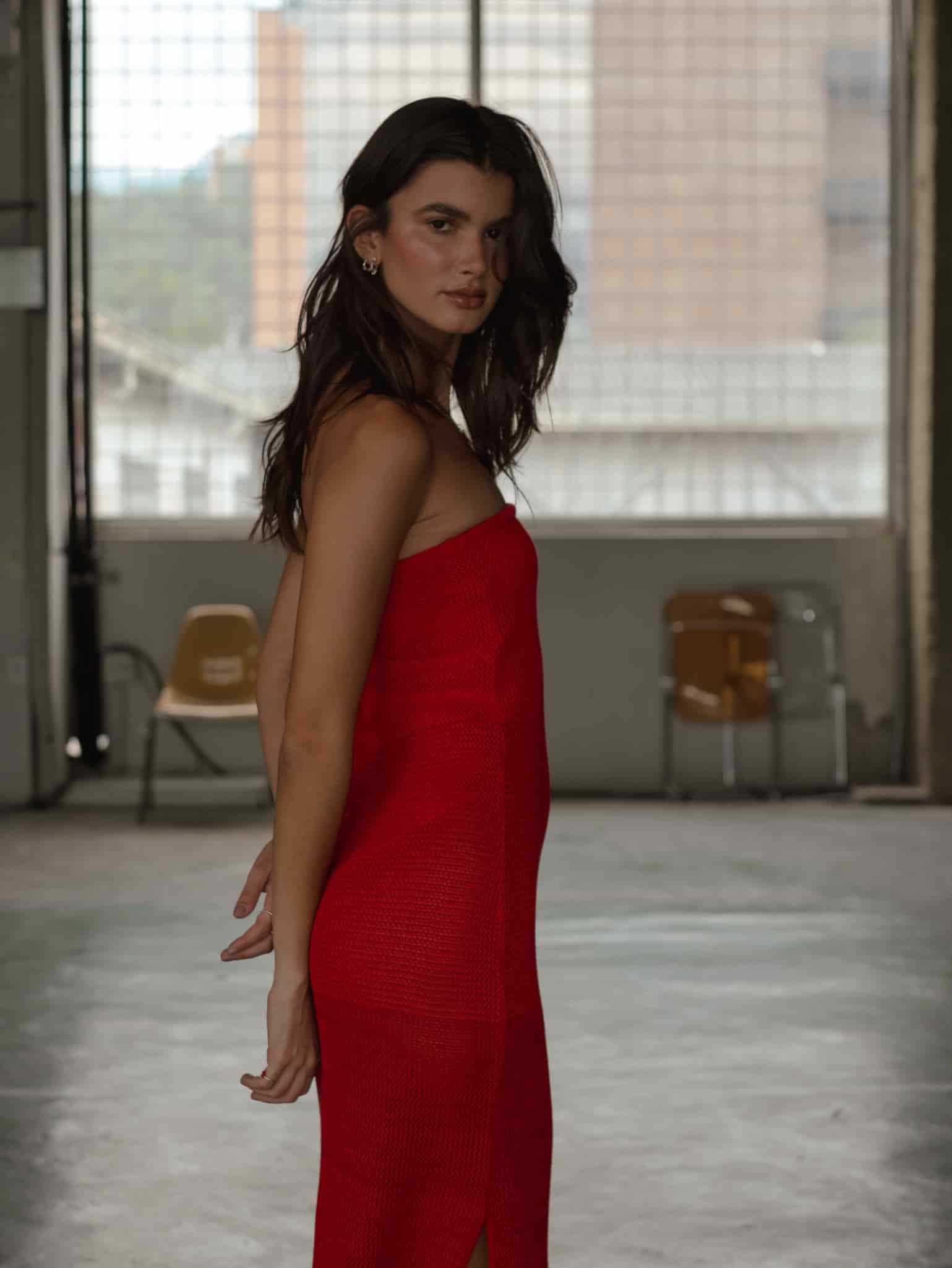 STRAPLESS BODYSUIT KNIT DRESS - ROBUST RED - miniatura 8