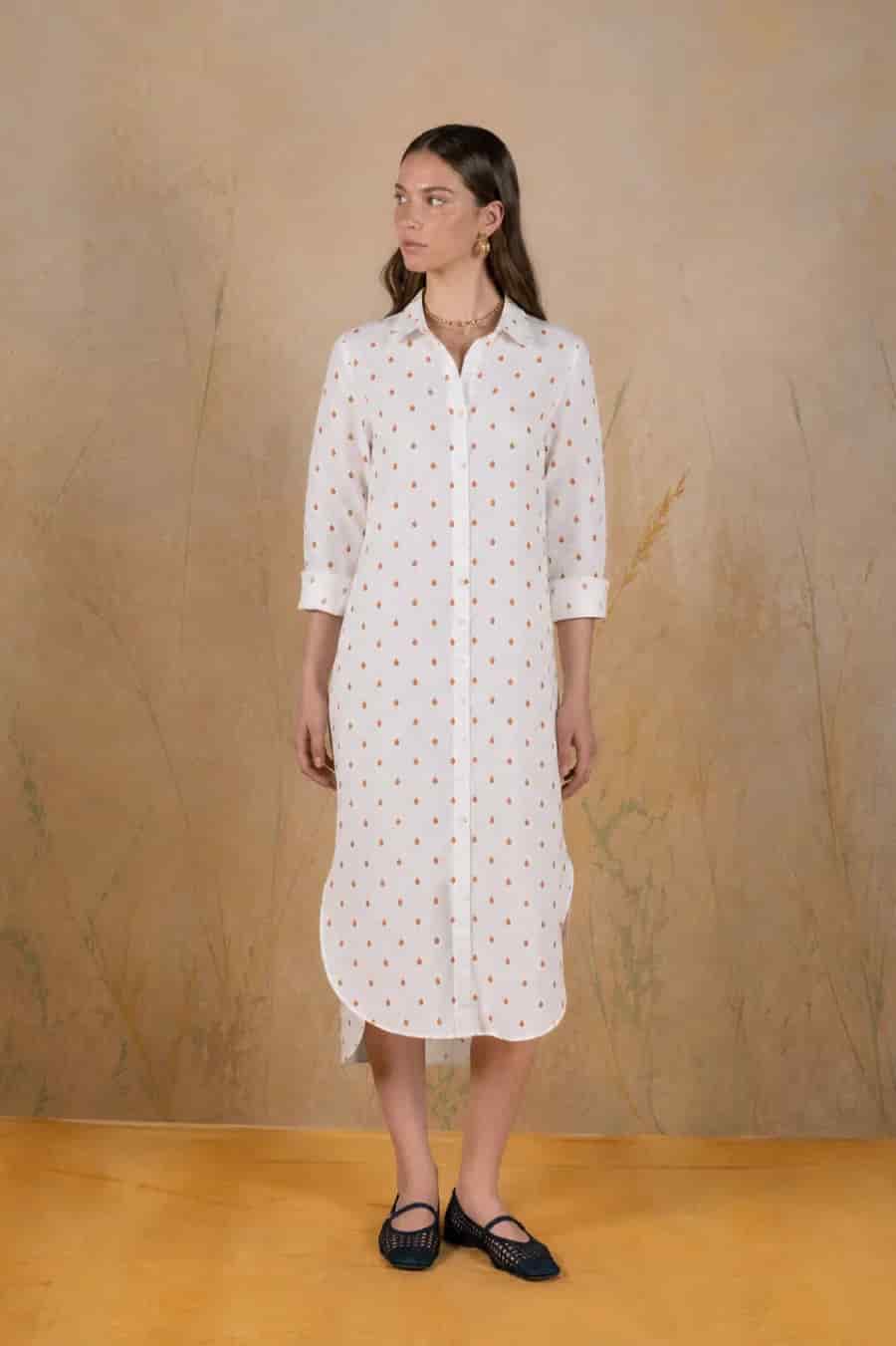 Women's Higuera linen shirt dress white - miniatura 1