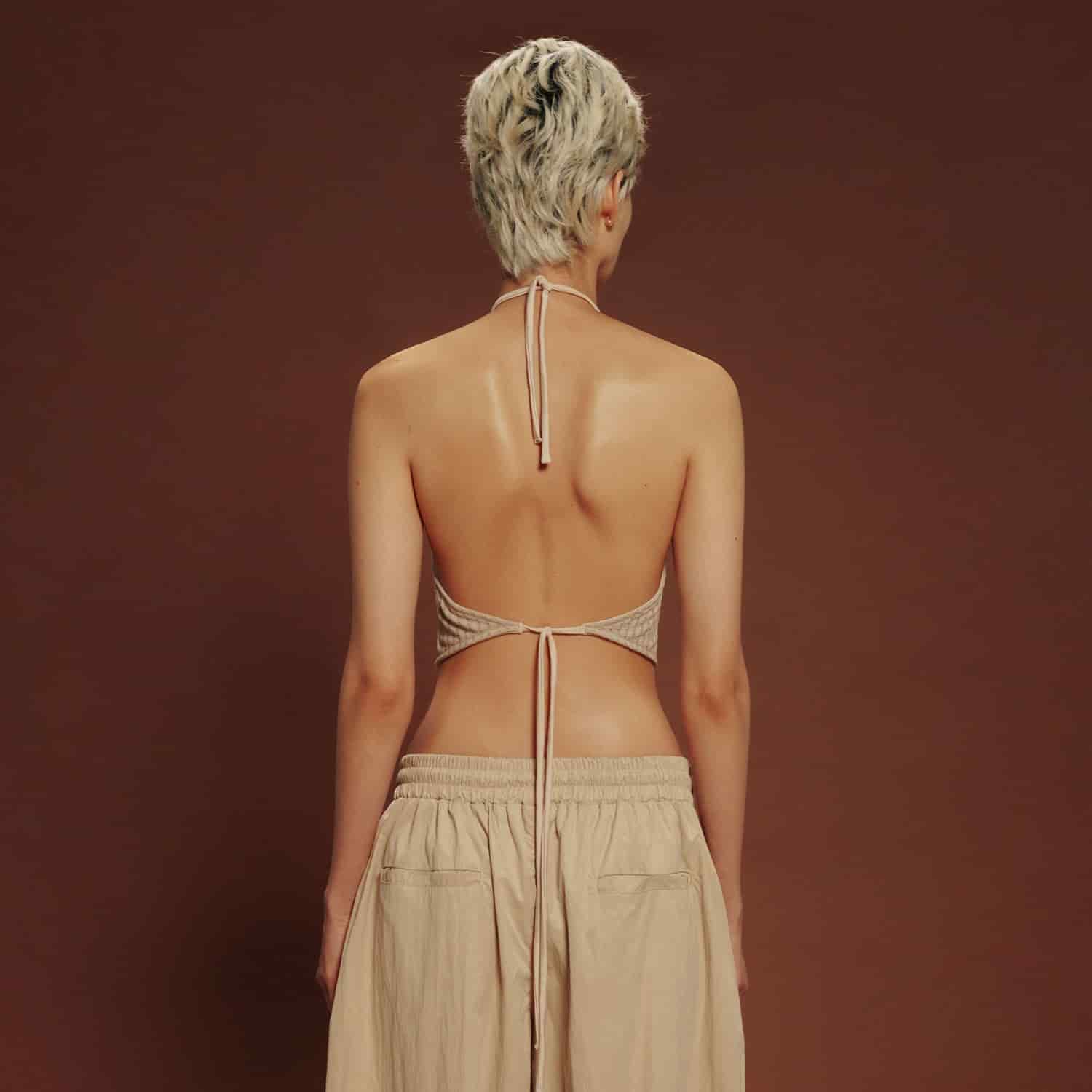 Textured Halter Top - Camel - miniatura 4
