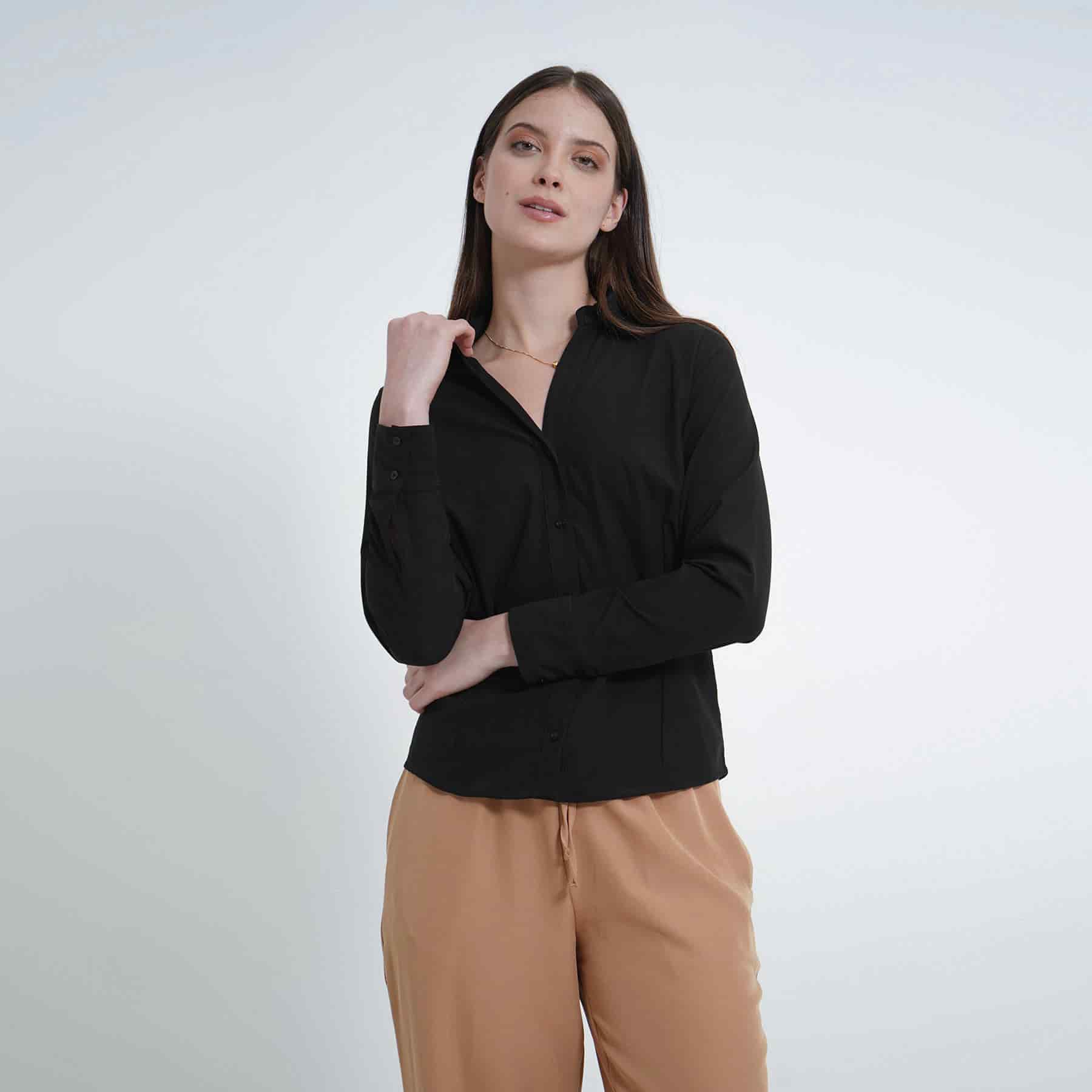 Blusa cuello camisero manga larga con pinzas de entalle - miniatura 7