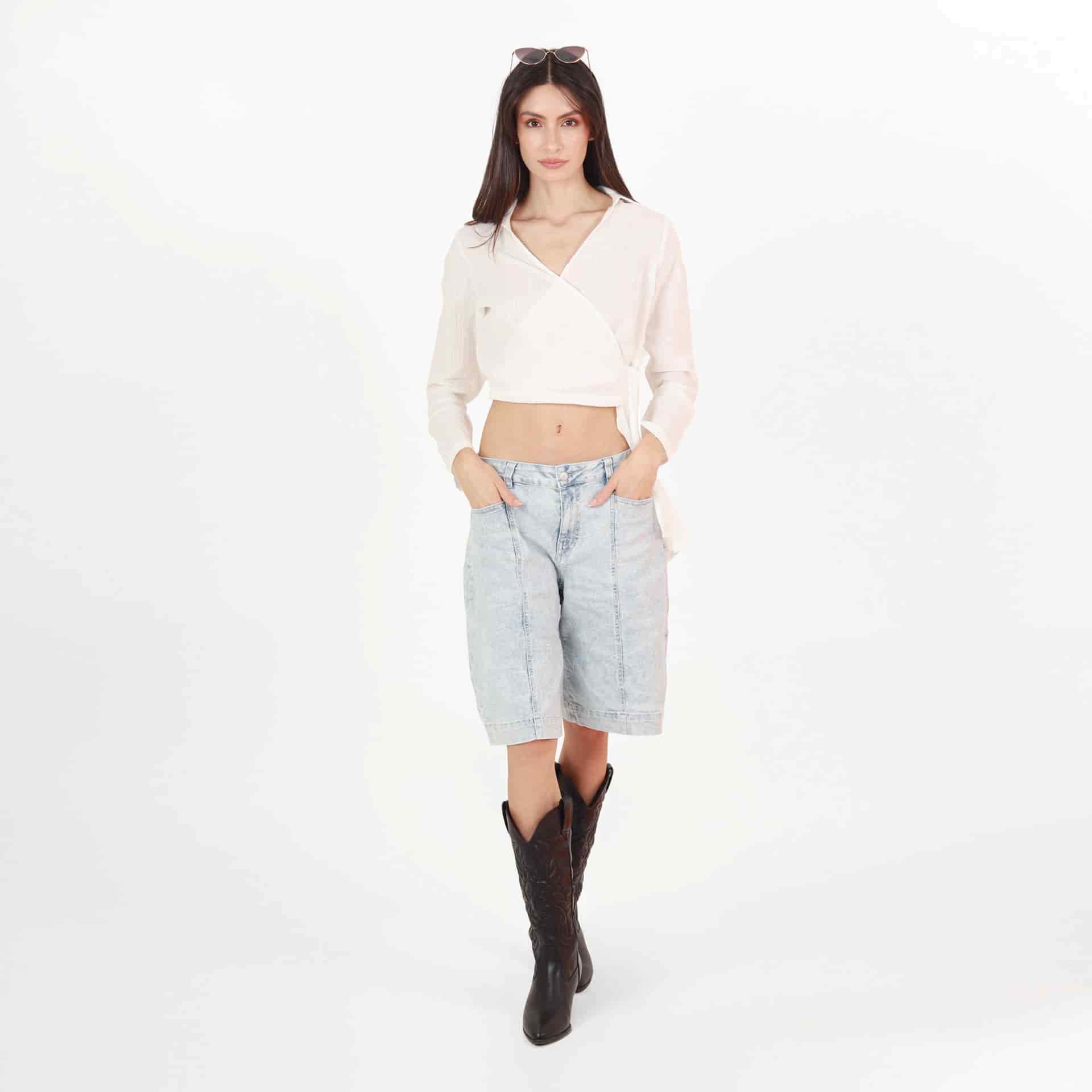 Blusa Cuello V Manga Larga con Lazo - miniatura 3