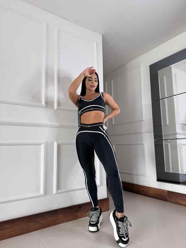 SET ALO NEGRO LEGGINS LINEA BLANCA - miniatura 1