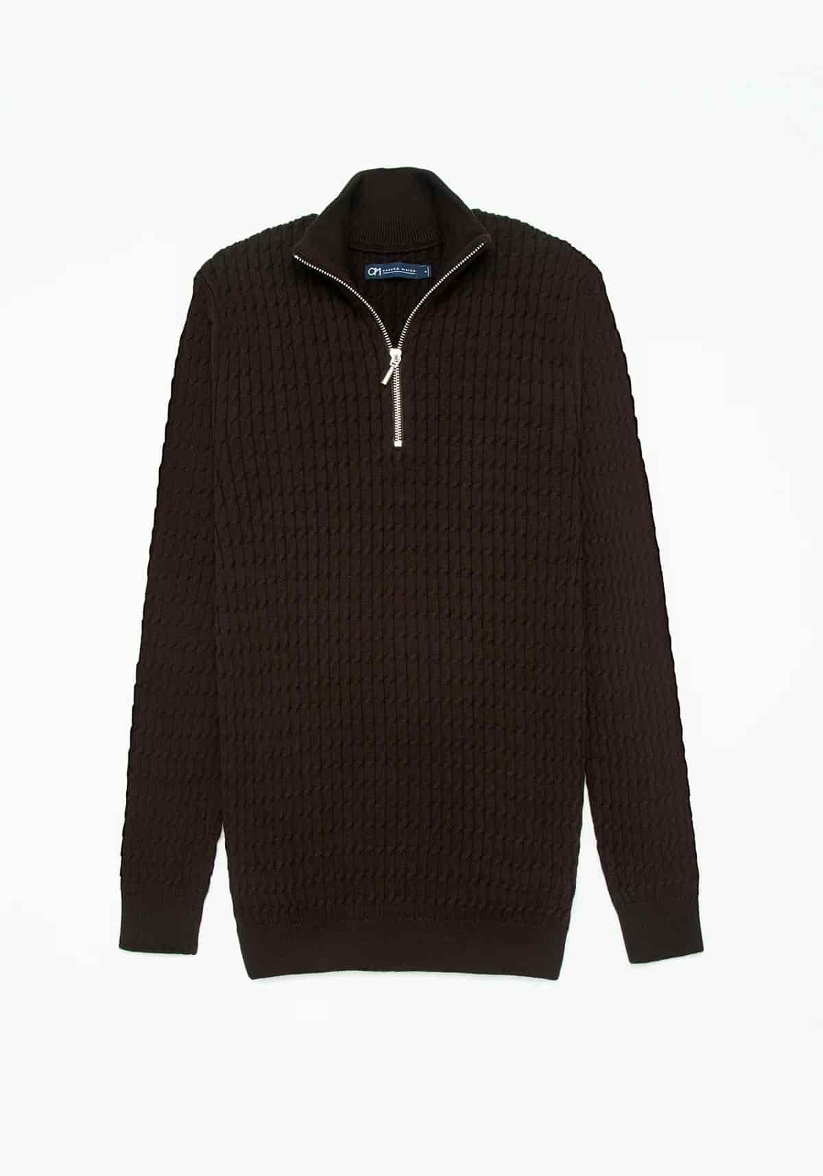 Saco Trenzado Half Zip Algodón Chocolate - miniatura 1