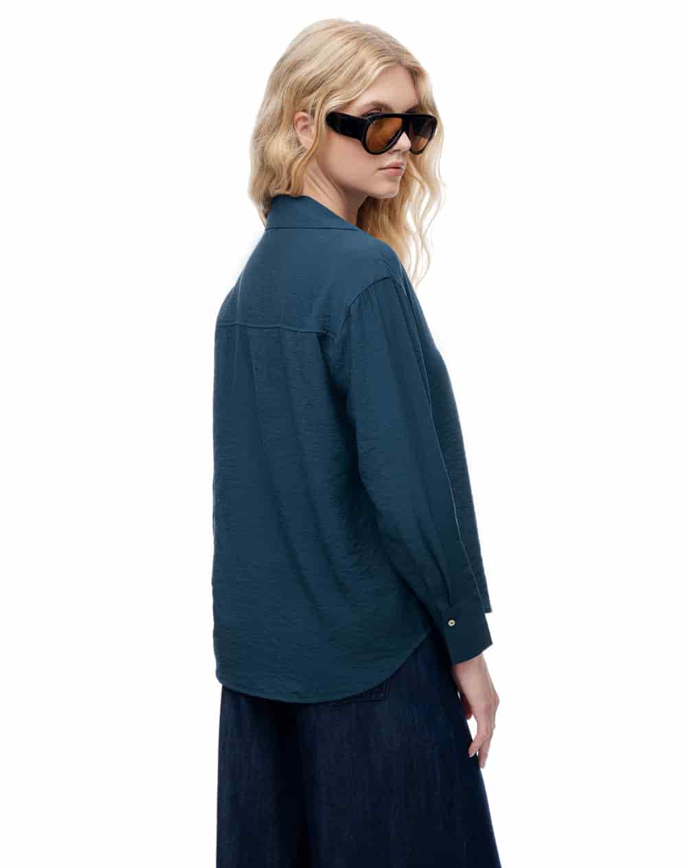 Camisa regular manga larga azul mujer - miniatura 2