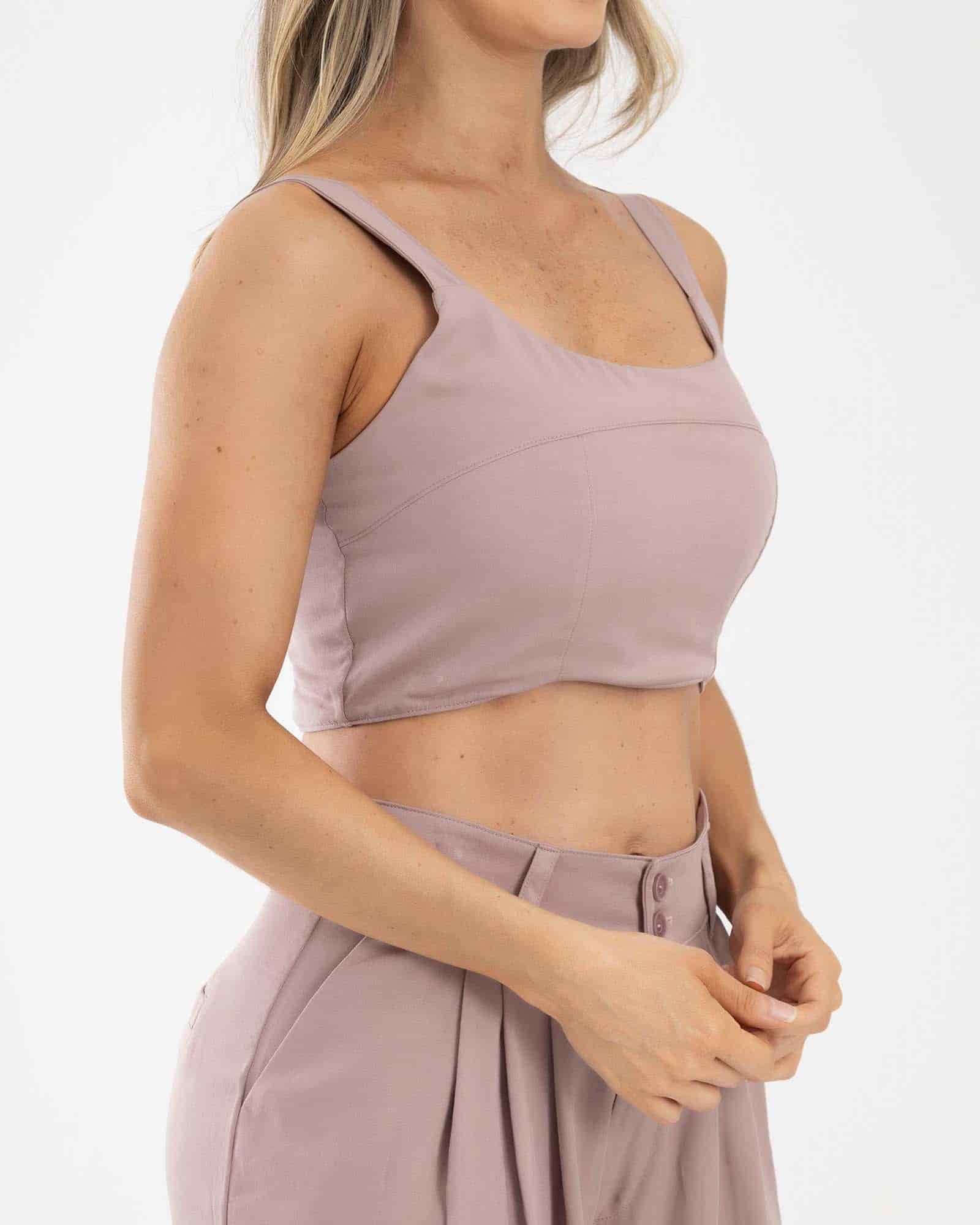 Blusa corta casual mora malva golden hour fiber - miniatura 2