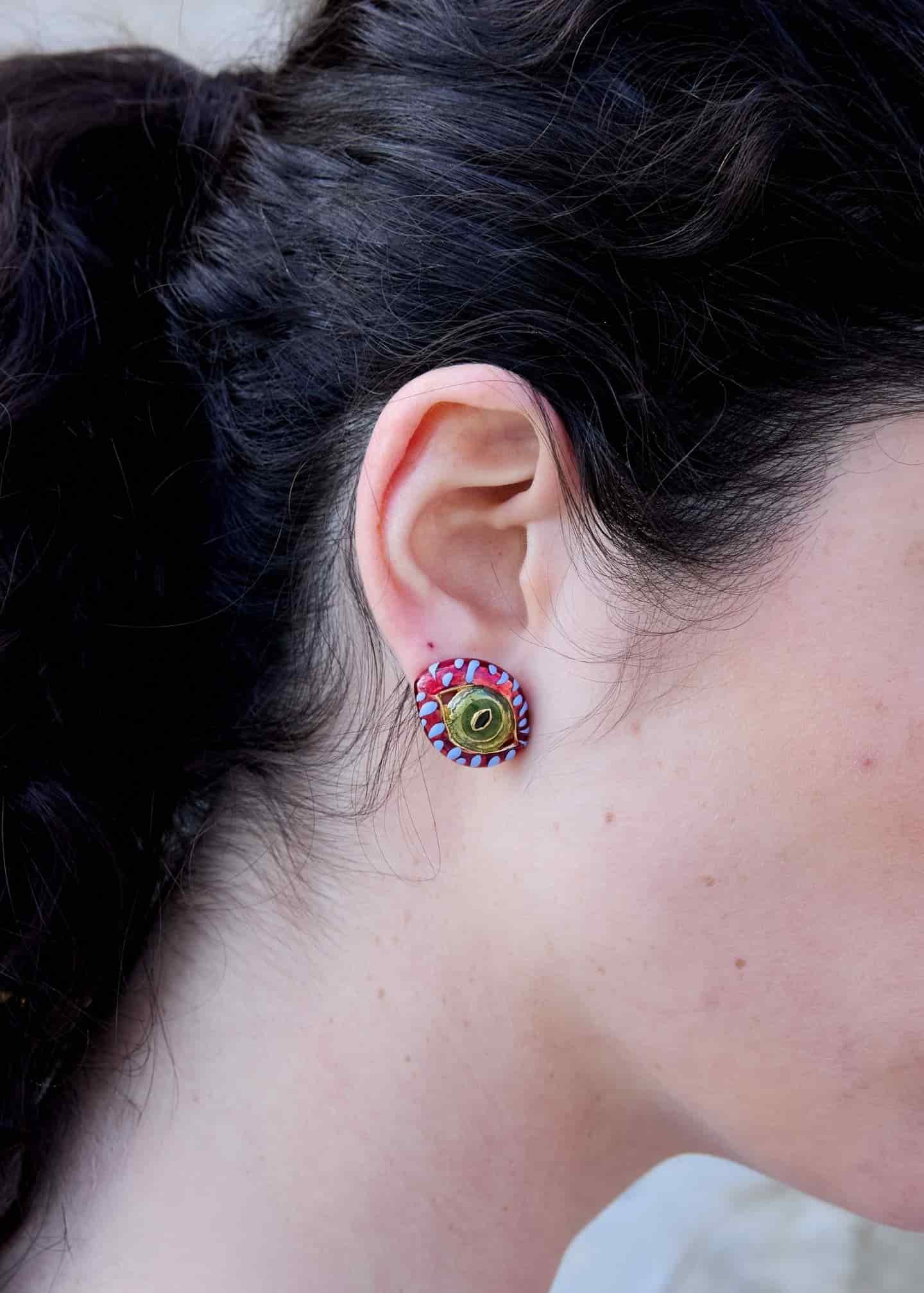 Aretes Cat Eye Mini Burgundy - miniatura 3