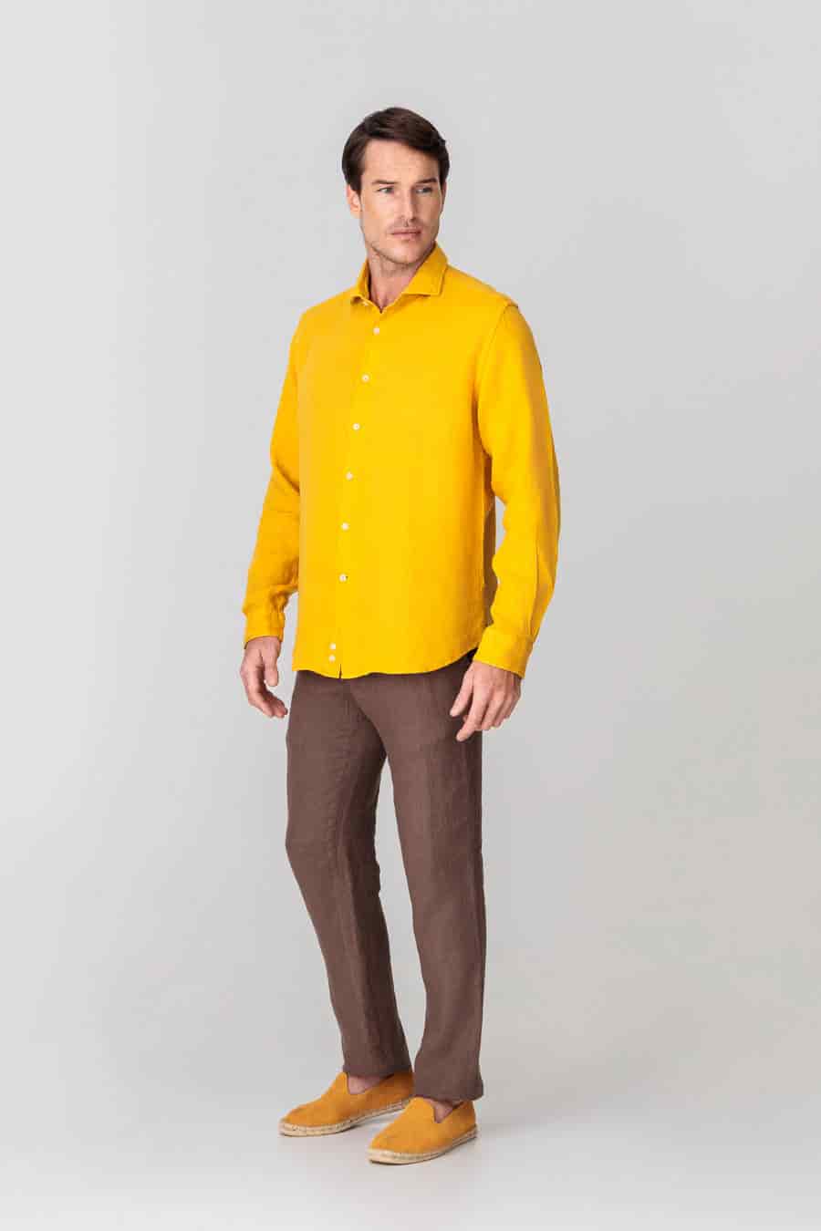 Men's linen shirt mustard - miniatura 2