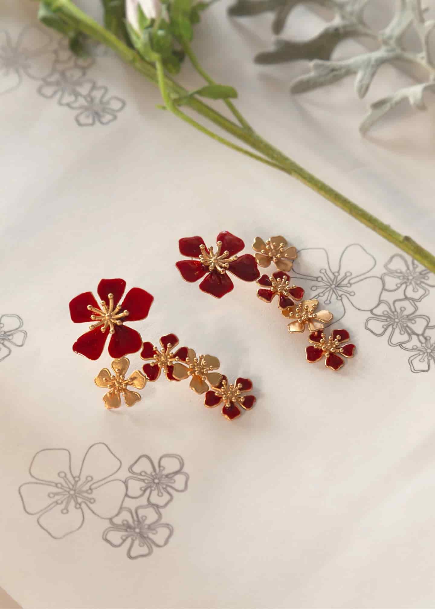 Aretes Falling Auroras rojo vino - miniatura 1