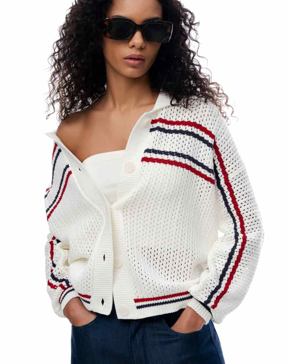 Suéter regular rayas blanco mujer - miniatura 1