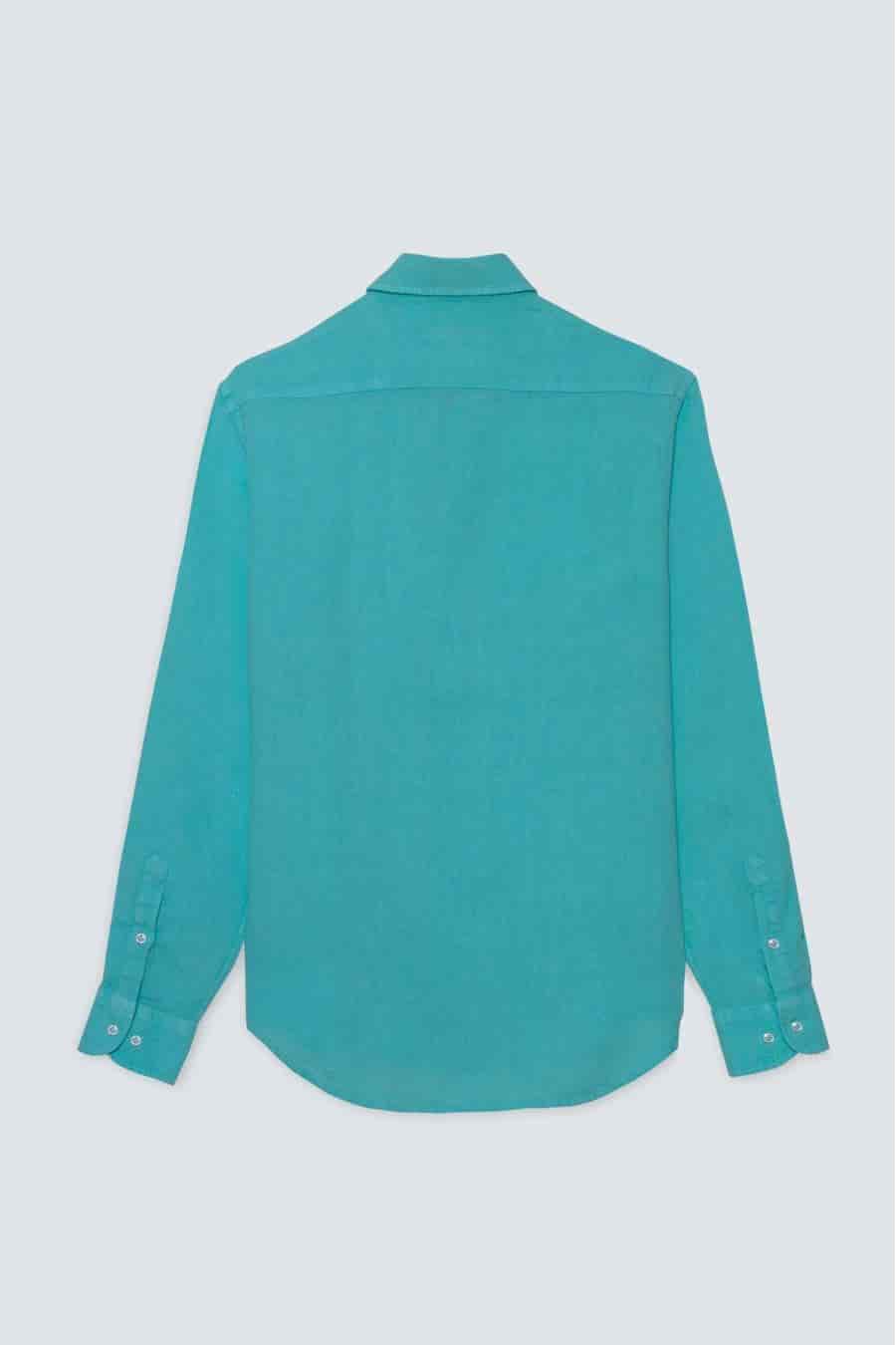 Men's linen shirt turquoise - miniatura 2