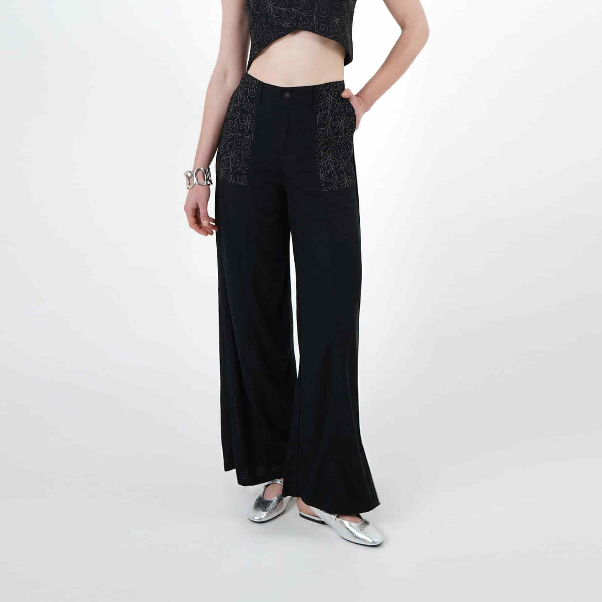 Pantalón ancho con grabado floral - miniatura 2