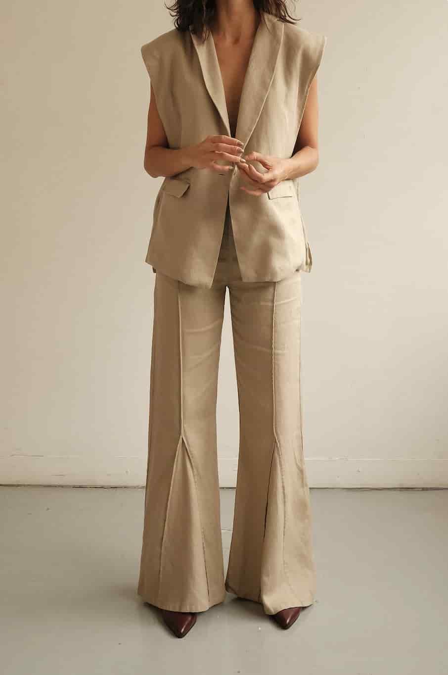 Blazer Vest Sera de lino | Mocca - miniatura 4