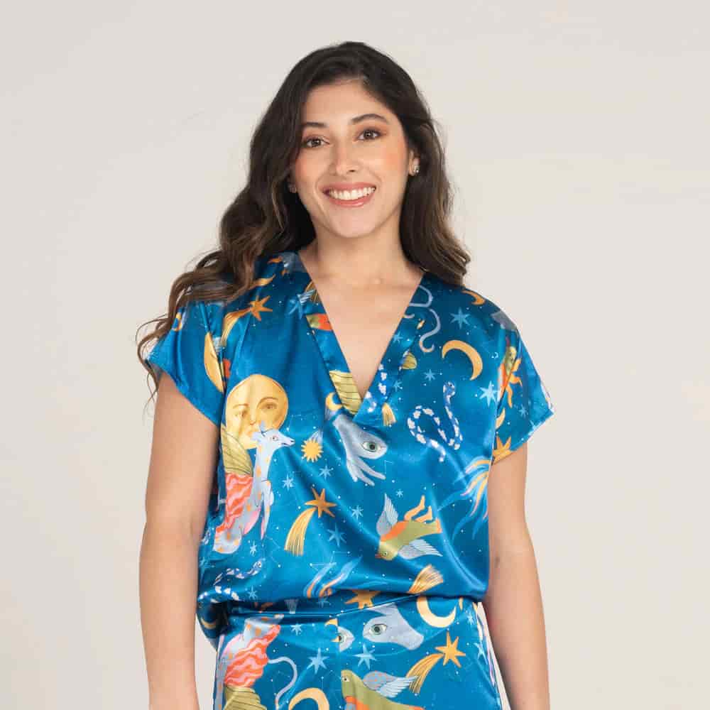 Camisa Manga Corta Satin Estampado Alebrijes. - miniatura 1